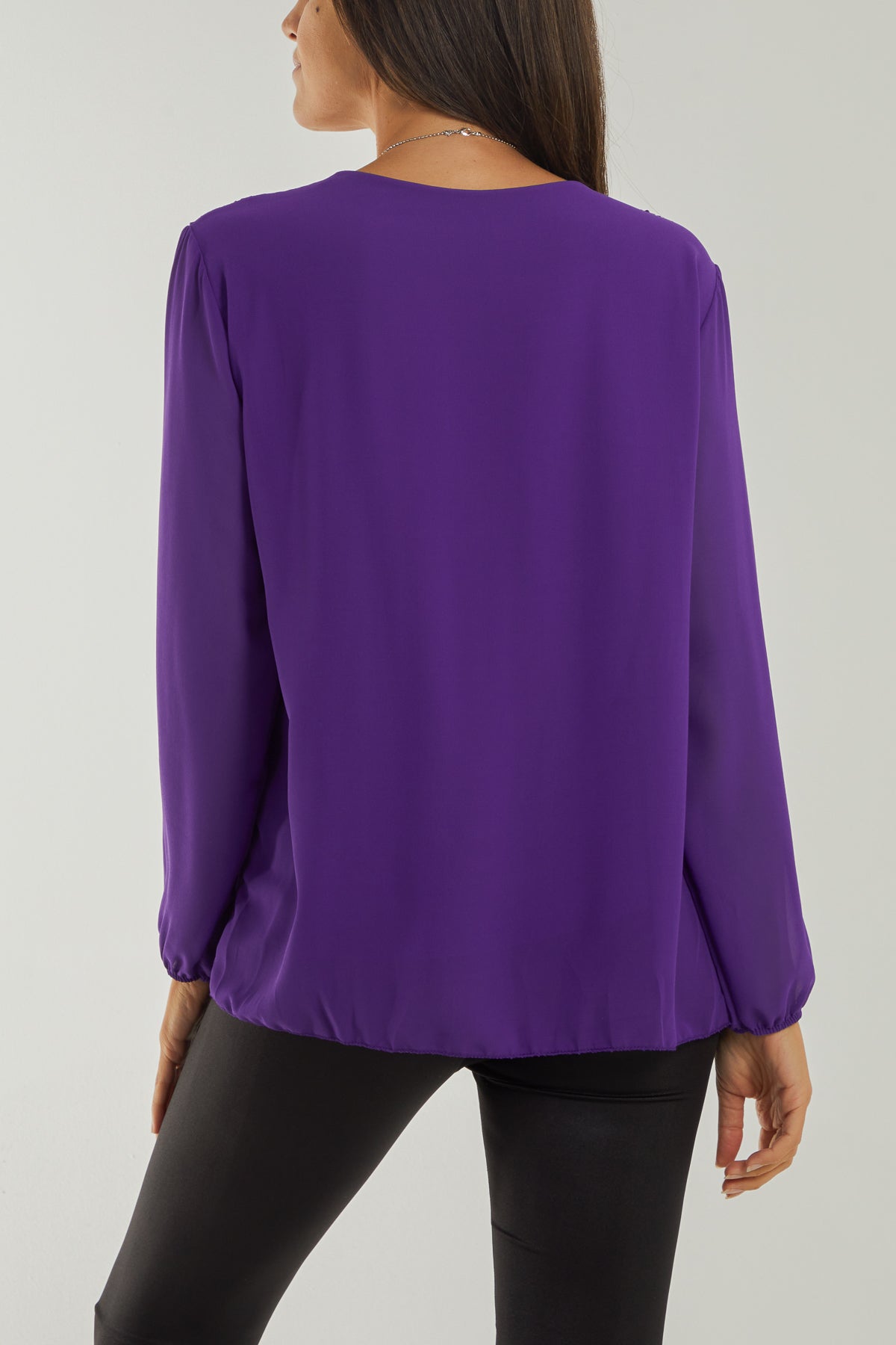 Pleated Long Sleeve Necklace Top