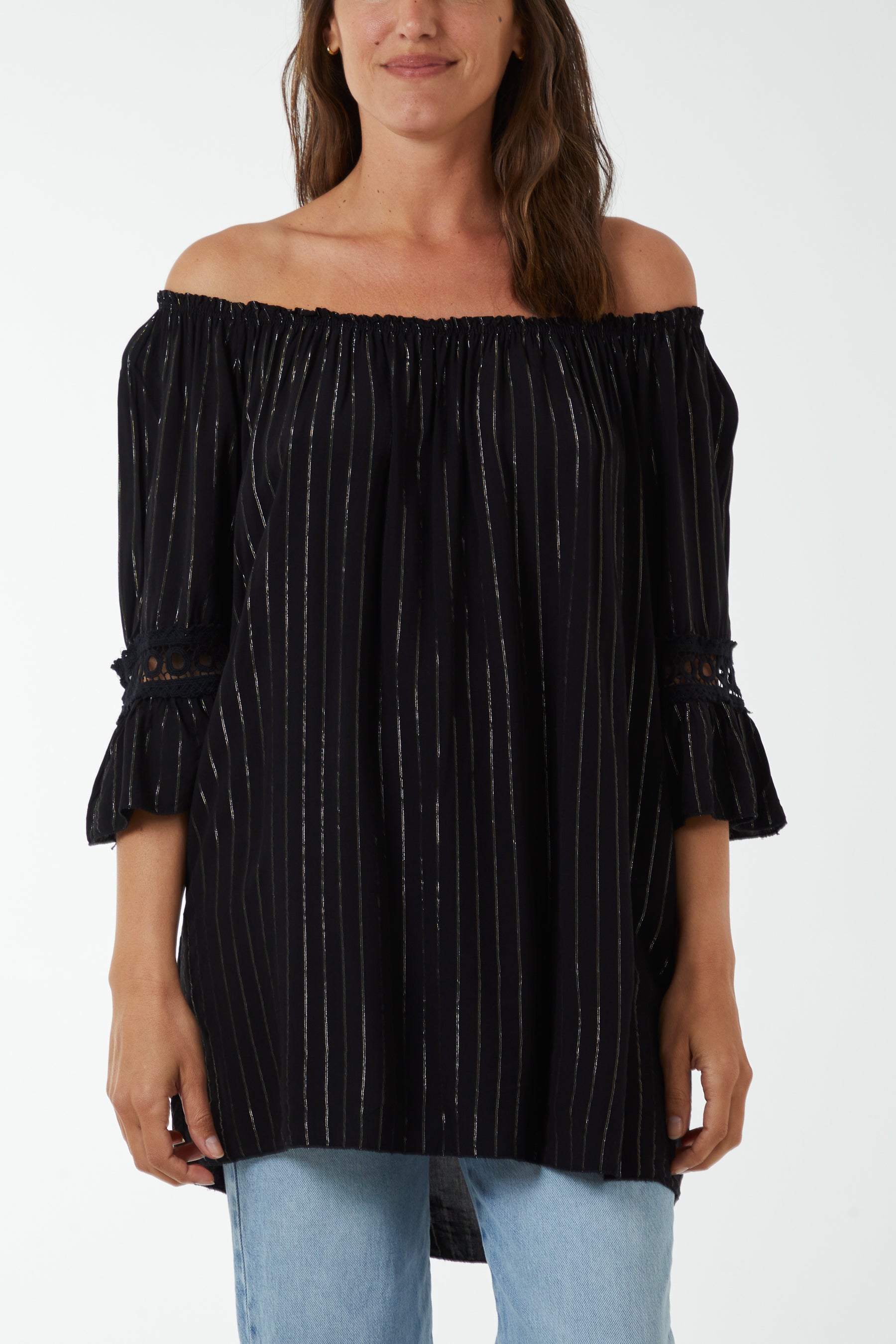 Metallic Stripe Bardot Top