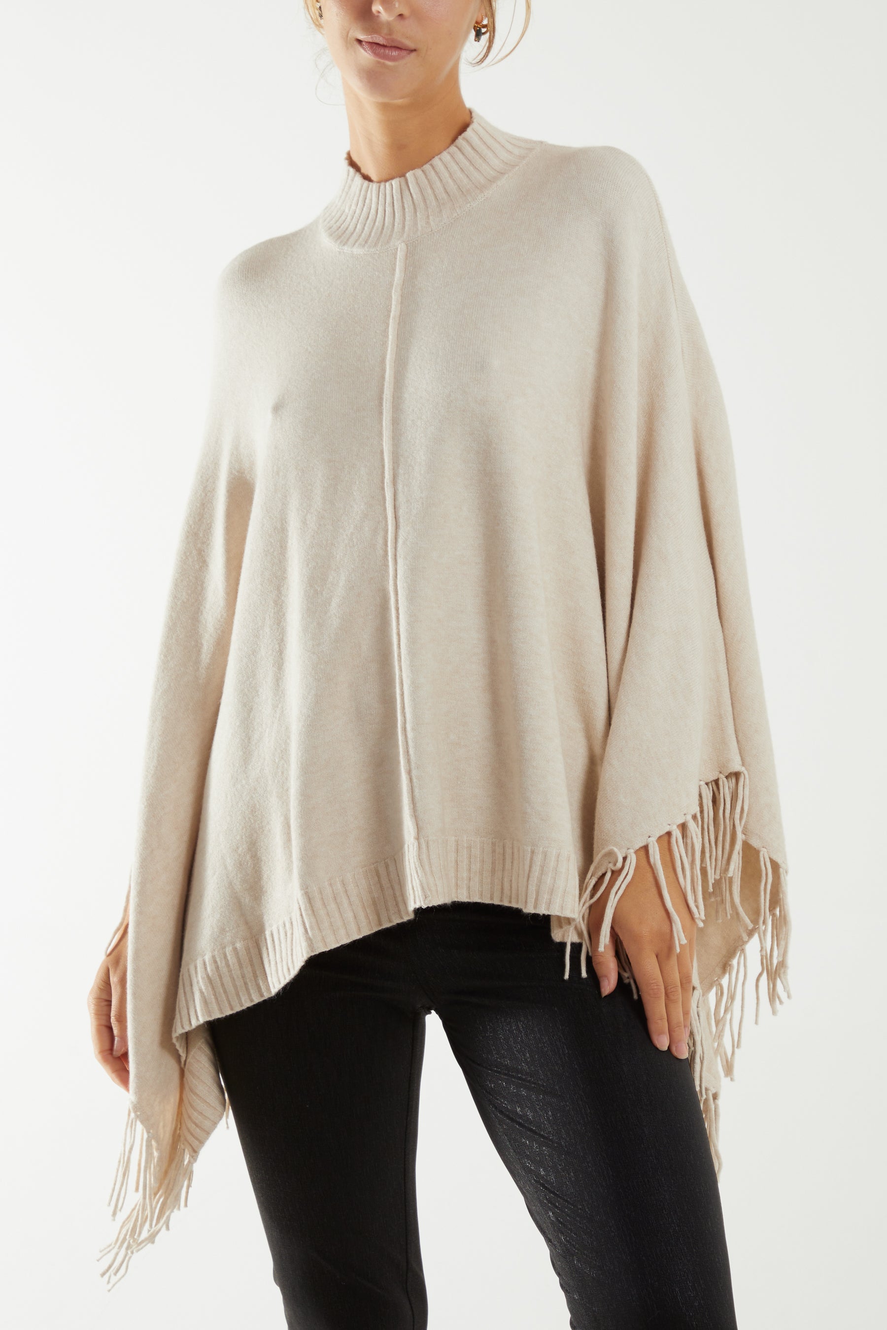 Turtle Neck Fringed Poncho