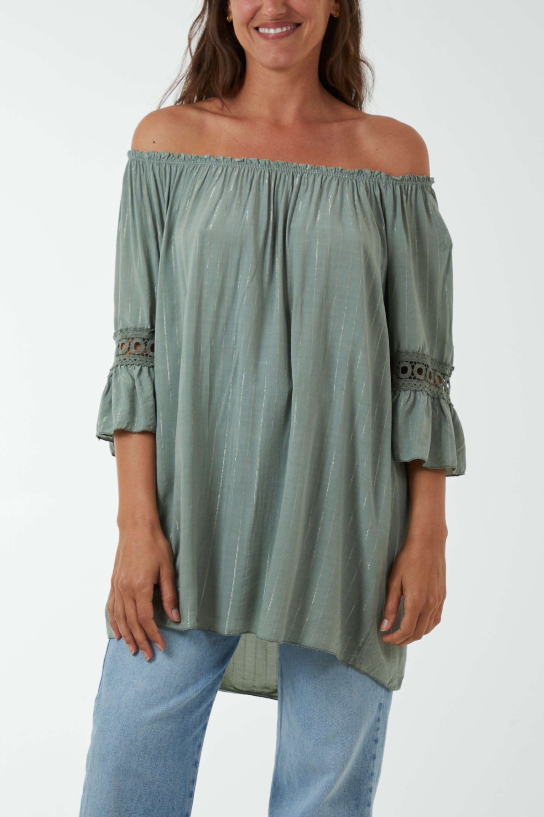 Metallic Stripe Bardot Top