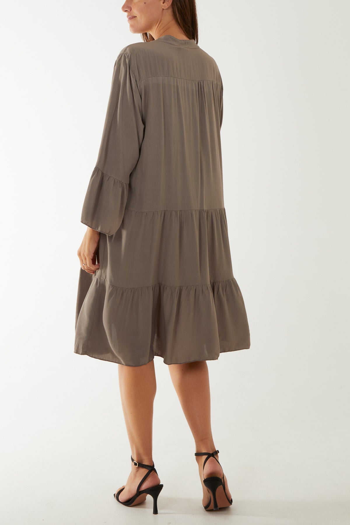 Open Collared Tiered Smock Dress