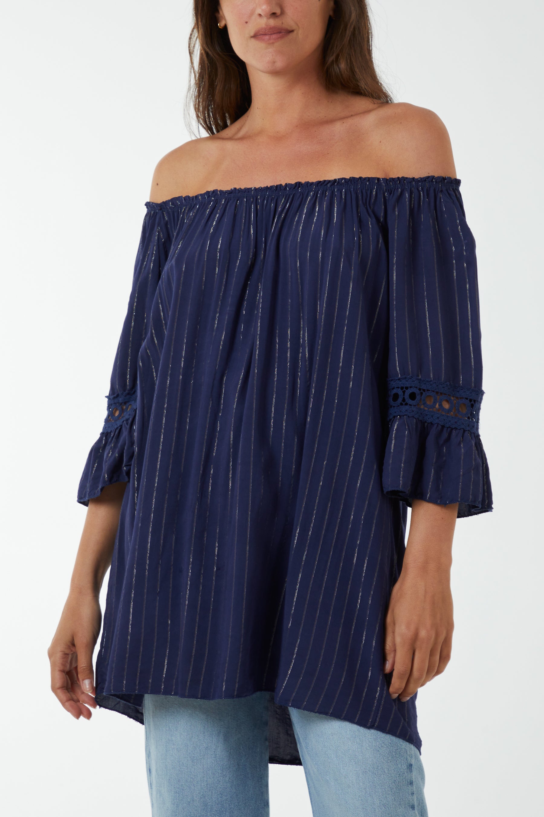 Metallic Stripe Bardot Top