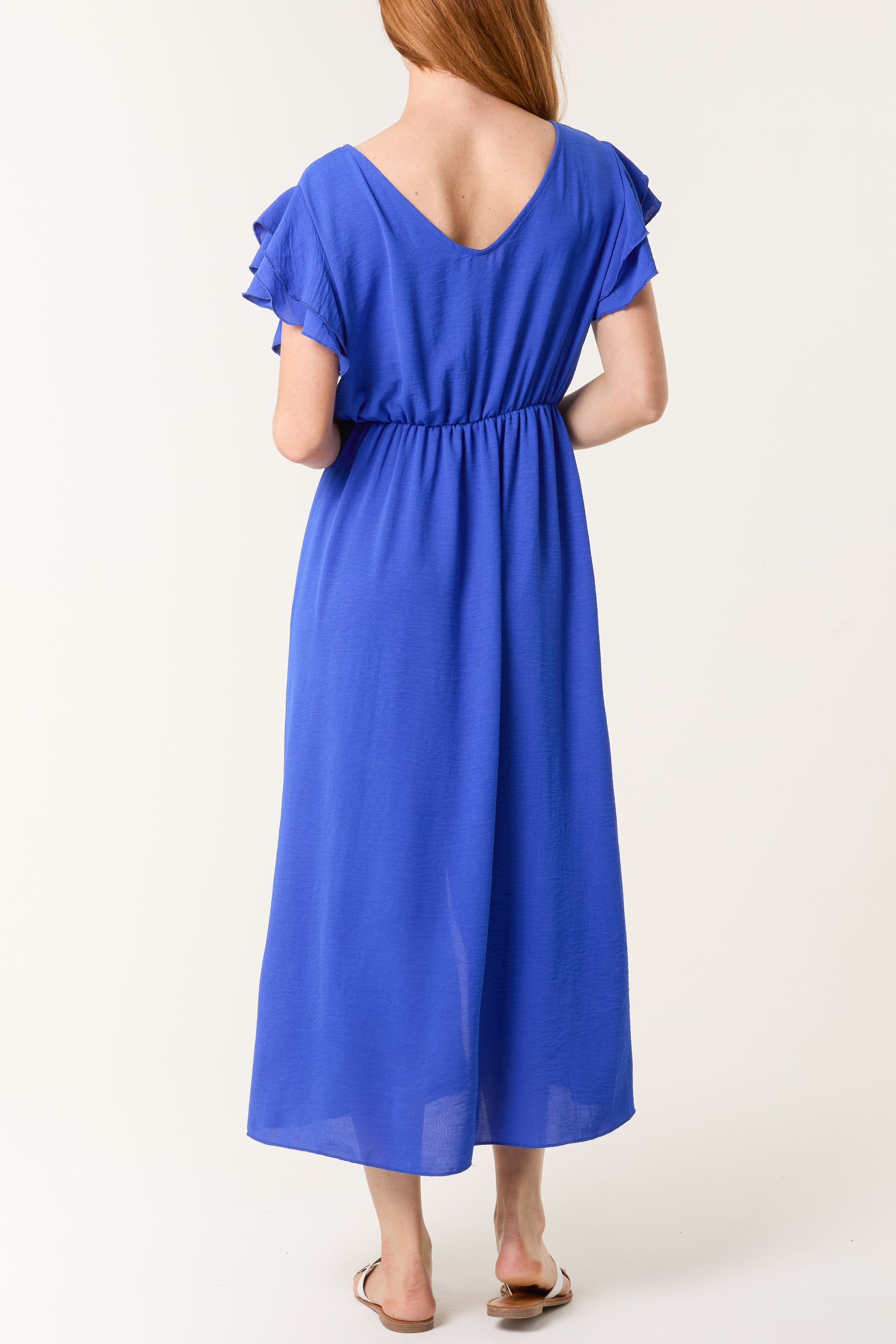 Flutter Sleeve Button Midi Dress