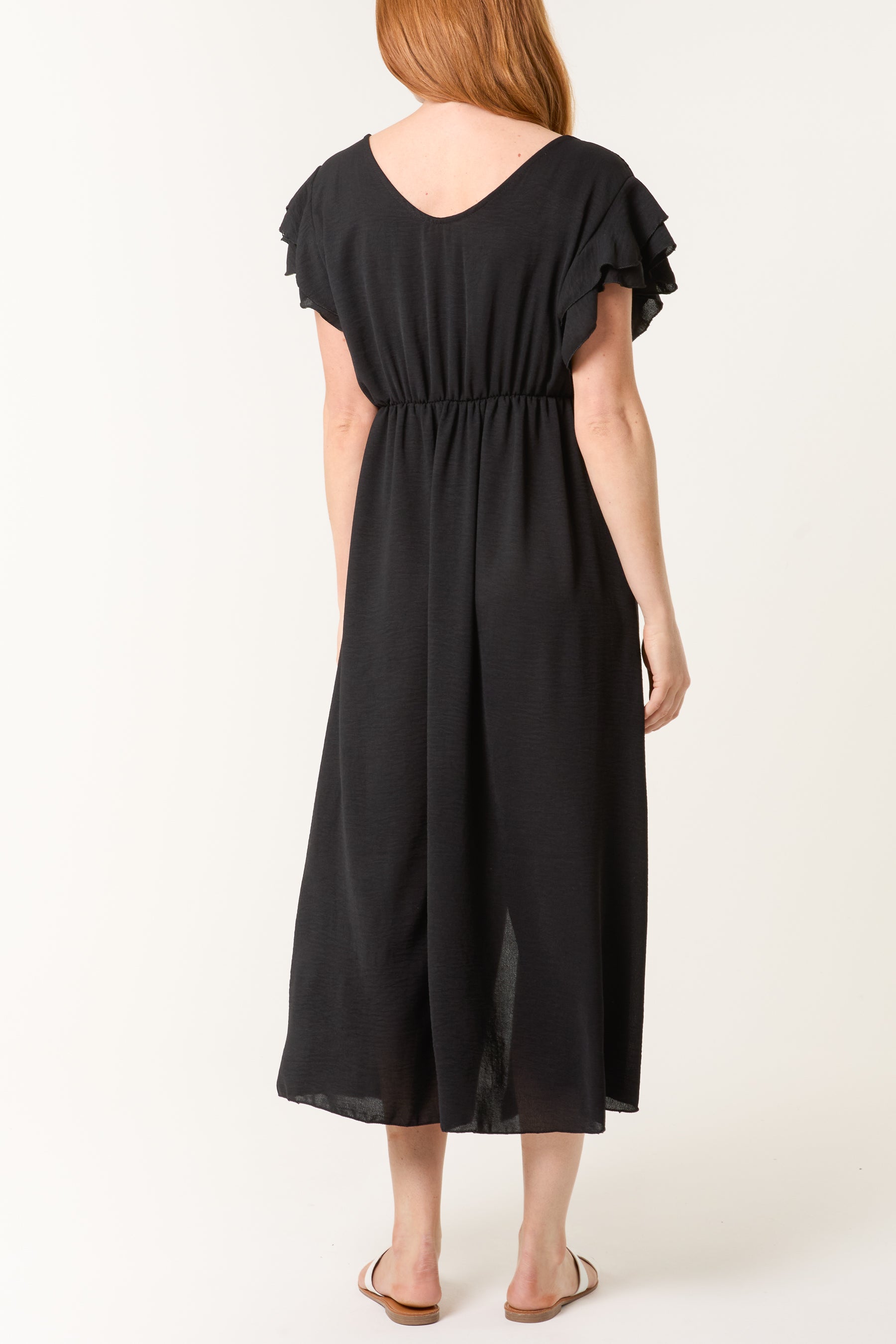 Flutter Sleeve Button Midi Dress