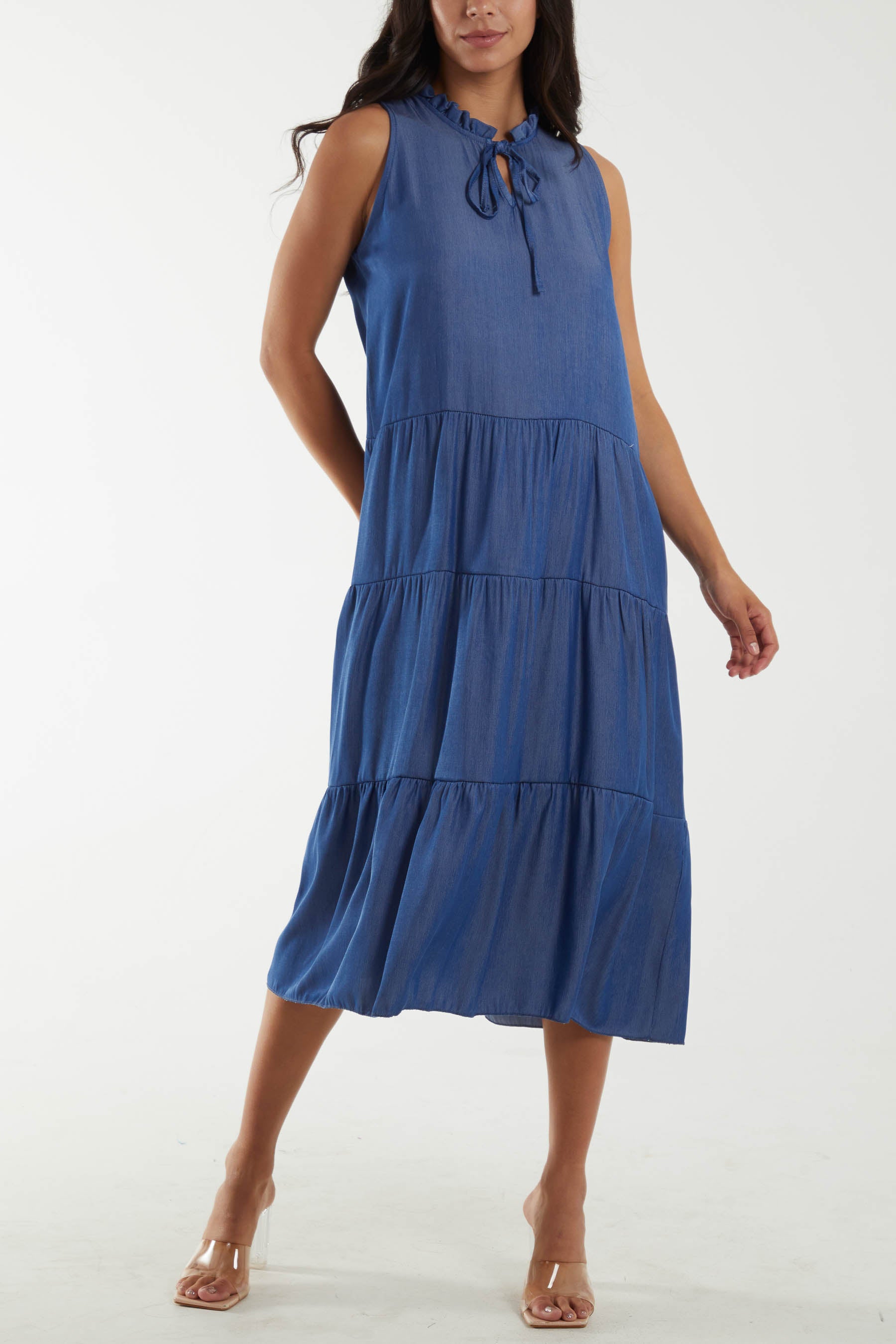 Sleeveless Denim Tiered Dress
