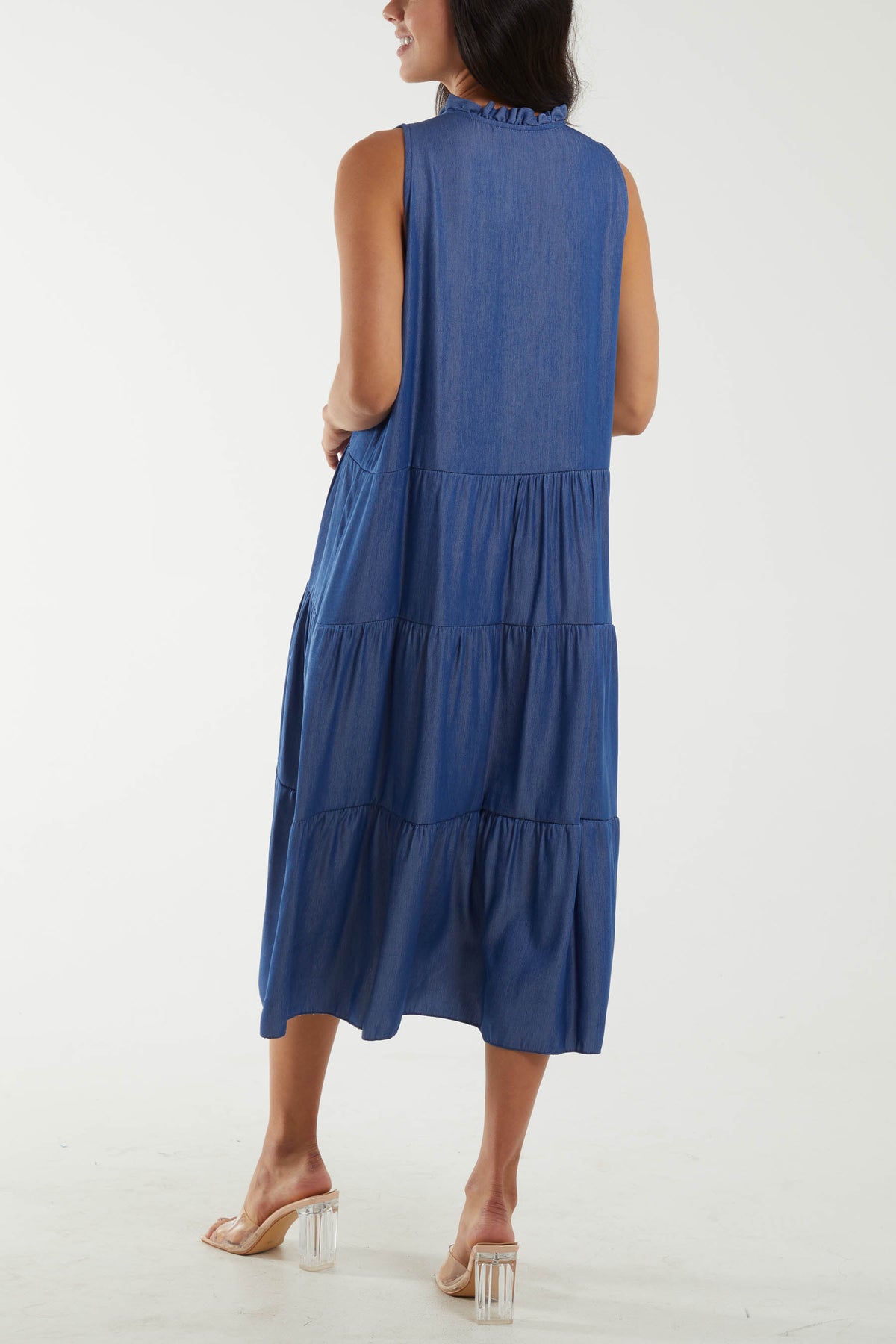 Sleeveless Denim Tiered Dress