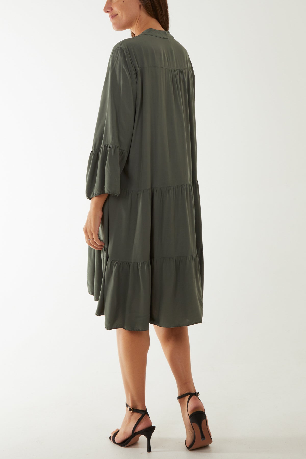 Open Collared Tiered Smock Dress