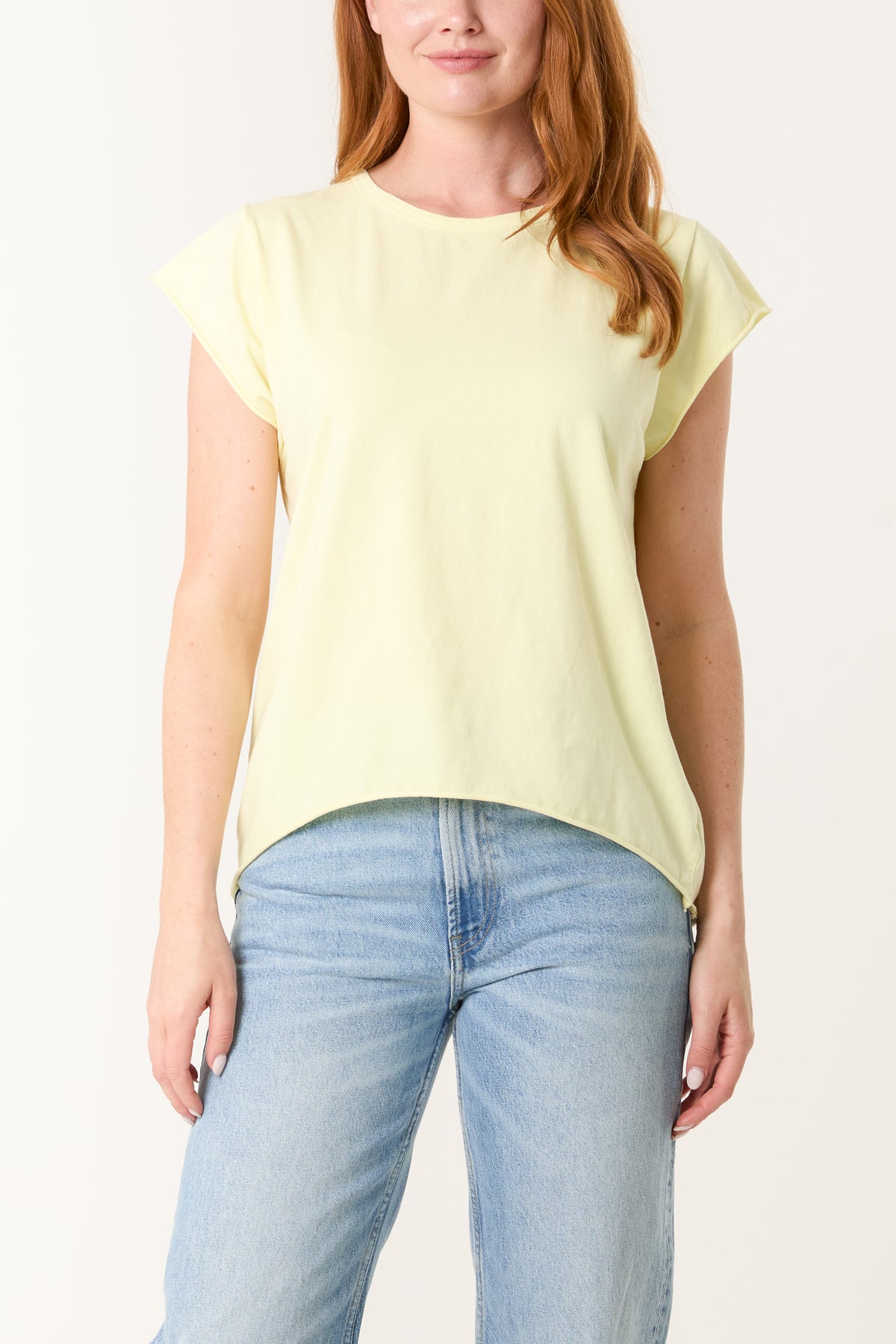 Cap Sleeve High Low Rolled Edge Top