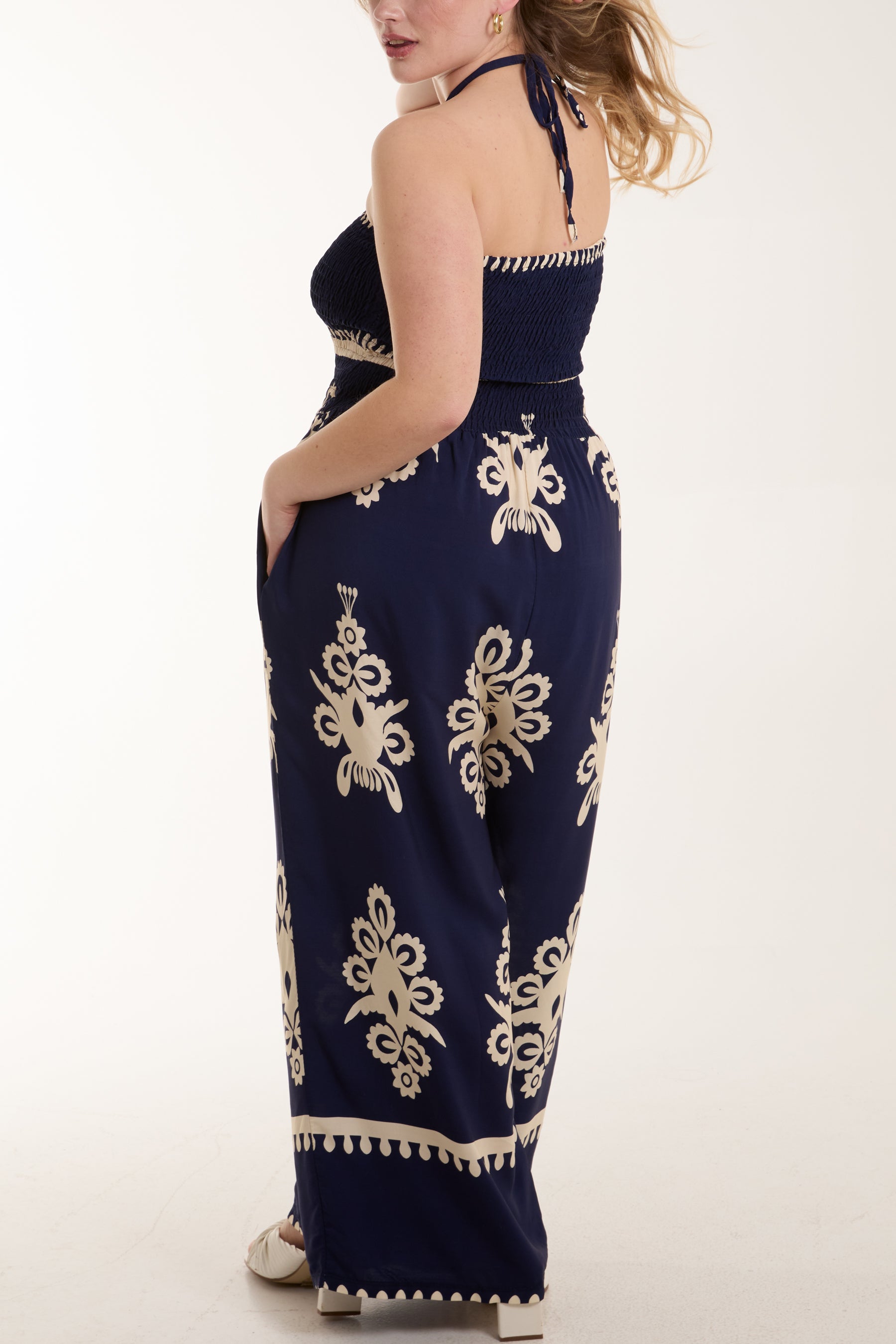 Shirred Bodice Bandeau Printed Jumpsuit