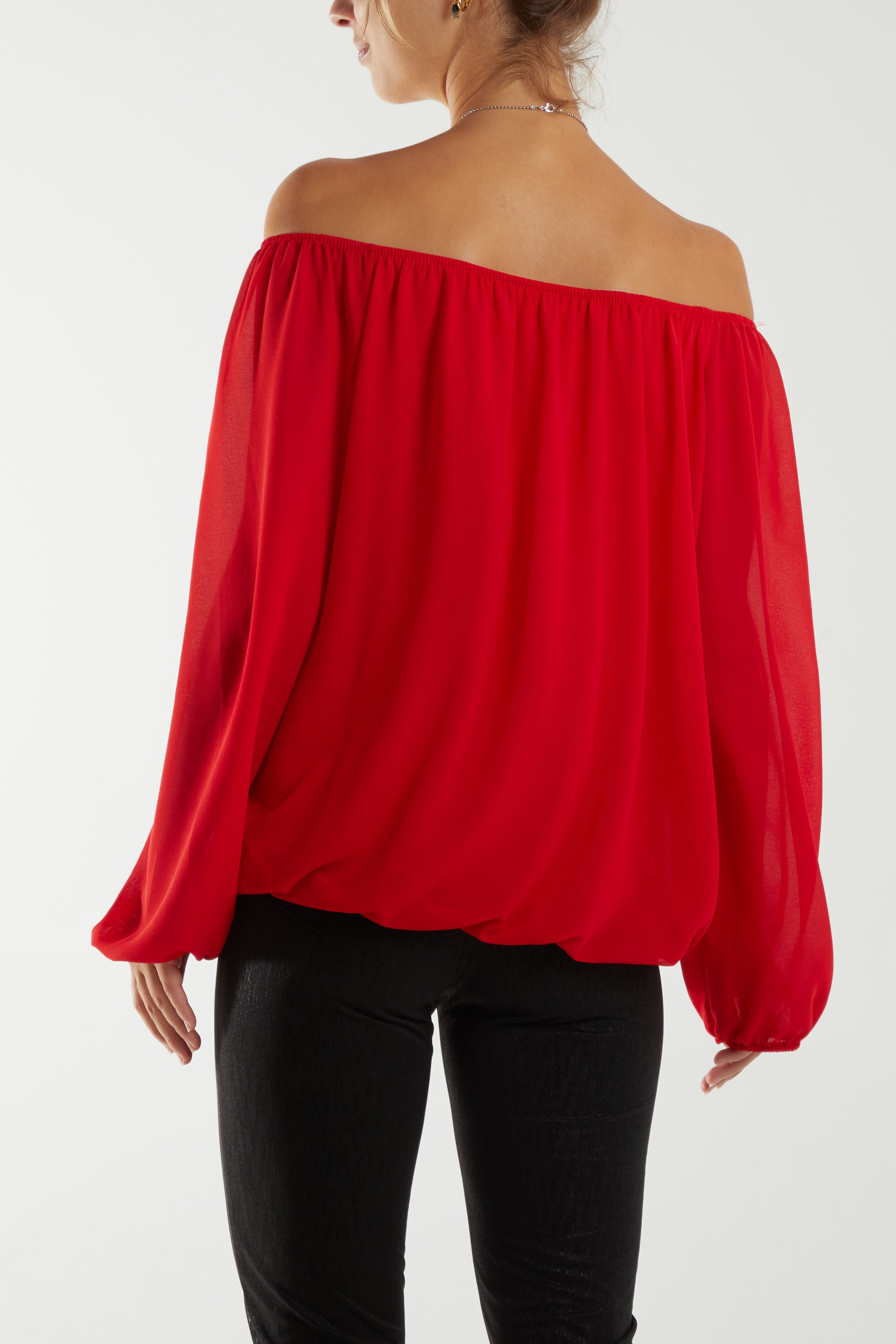 Off The Shoulder Puffball Necklace Top