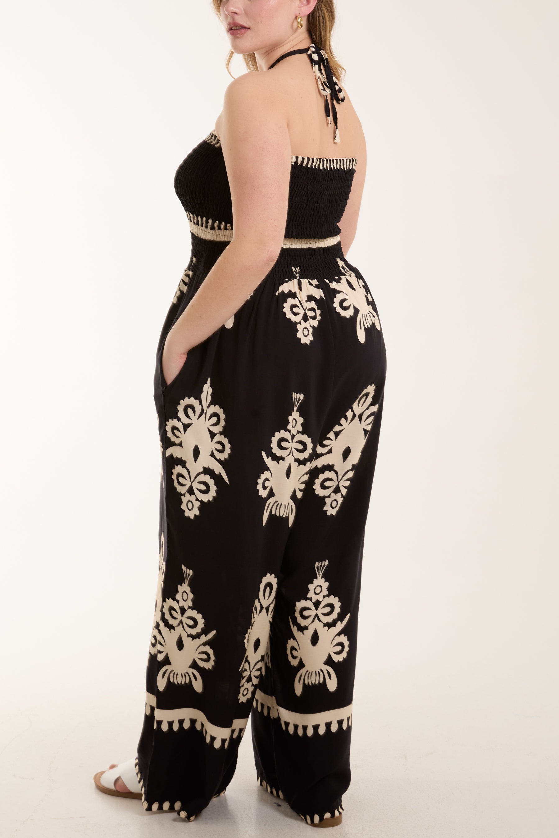 Shirred Bodice Bandeau Printed Jumpsuit