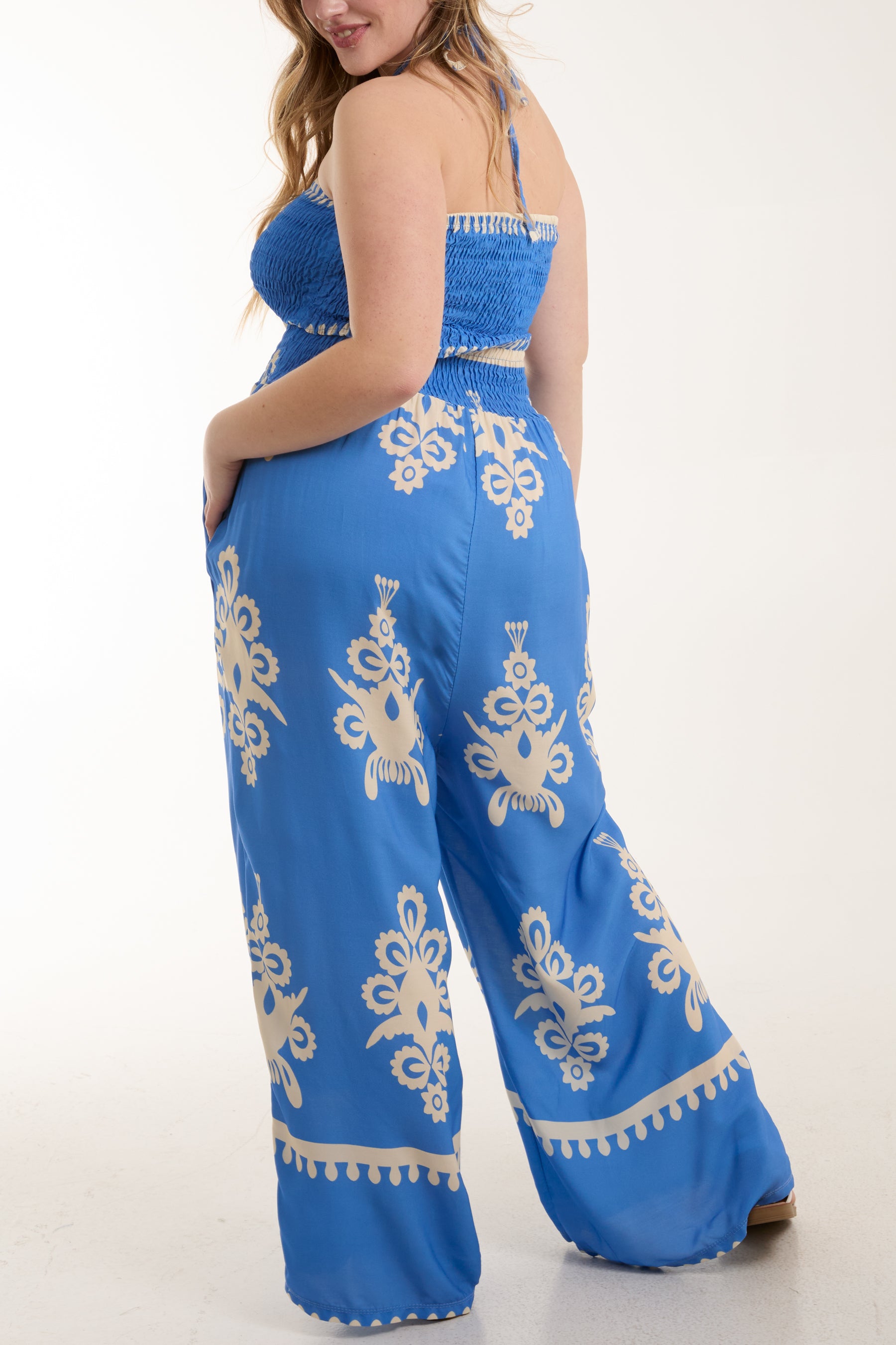 Shirred Bodice Bandeau Printed Jumpsuit