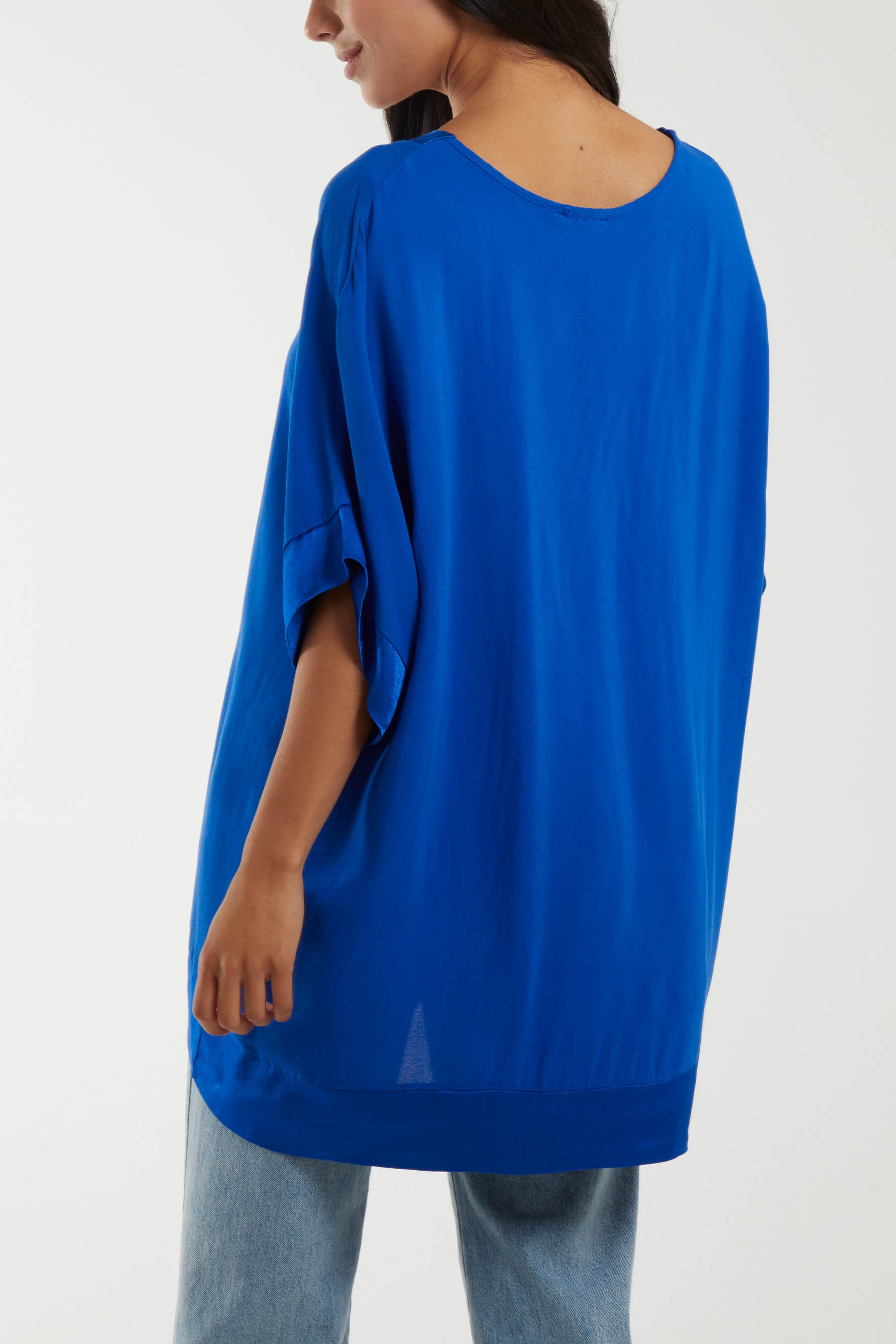 Satin Trim V-Neck Oversized Top