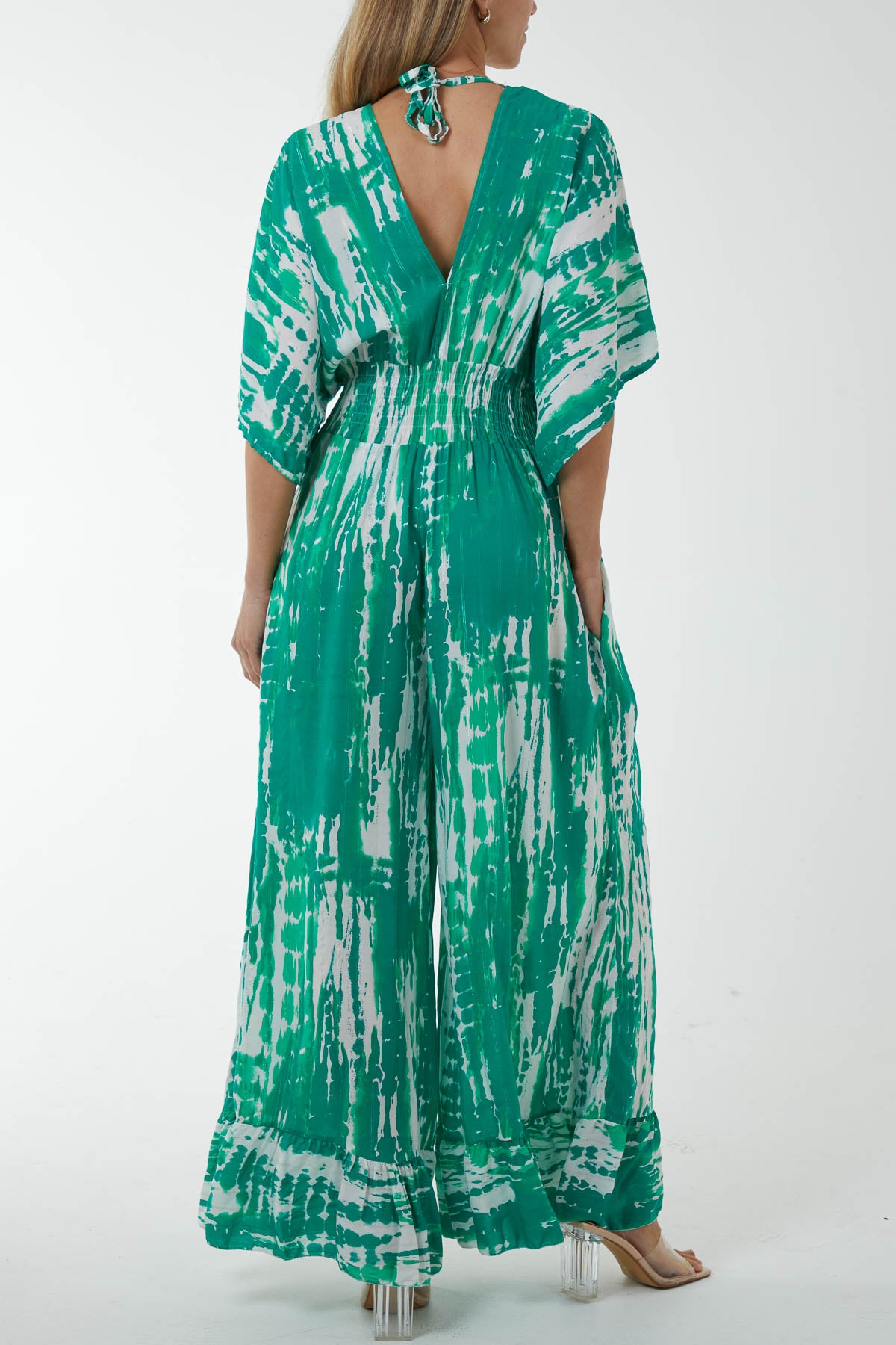 Tied Back Shirred Bodice Jumpsuit
