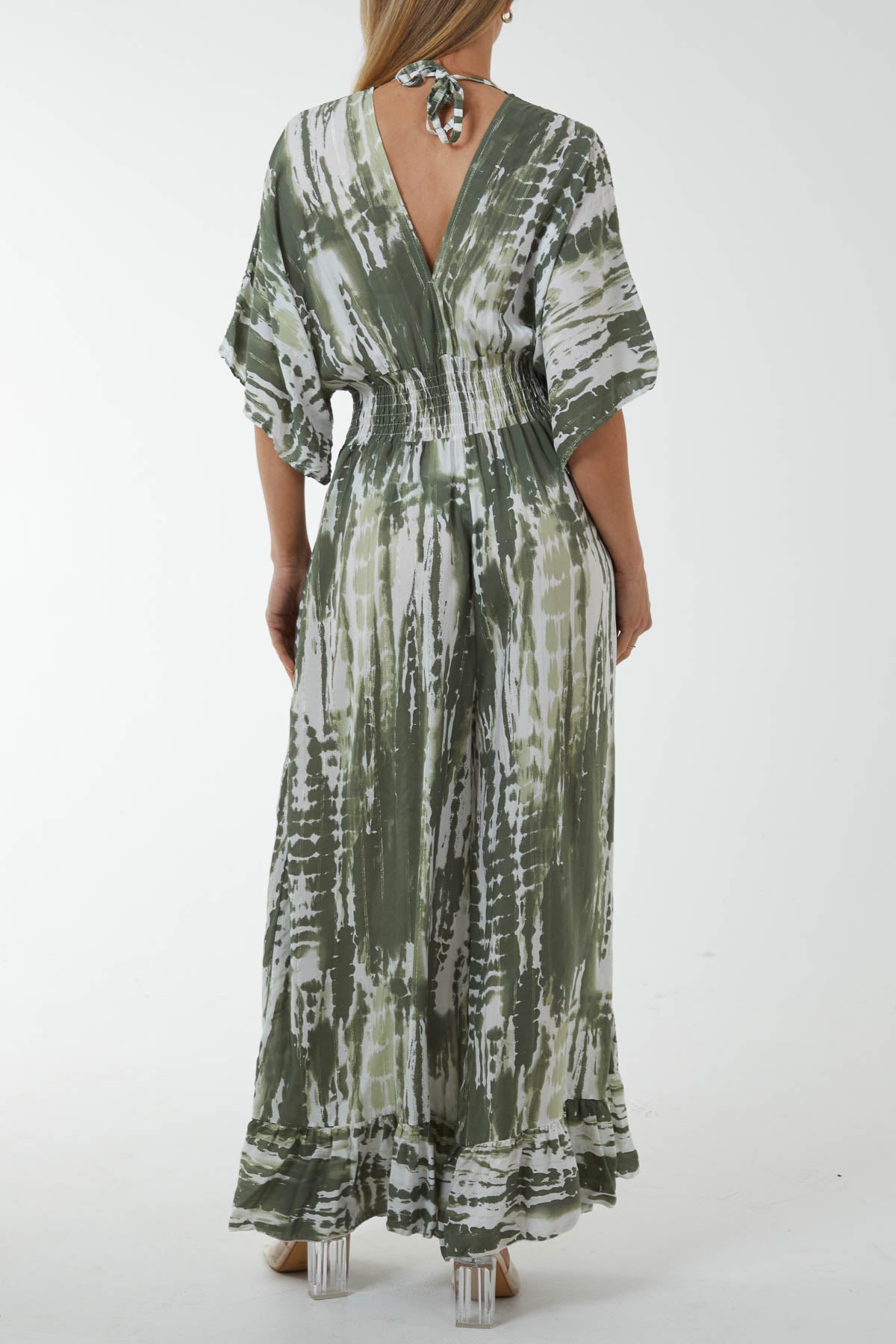 Tied Back Shirred Bodice Jumpsuit
