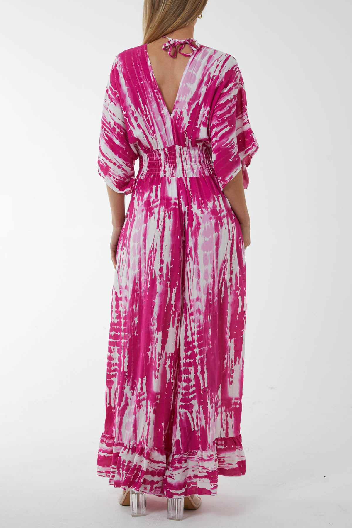 Tied Back Shirred Bodice Jumpsuit
