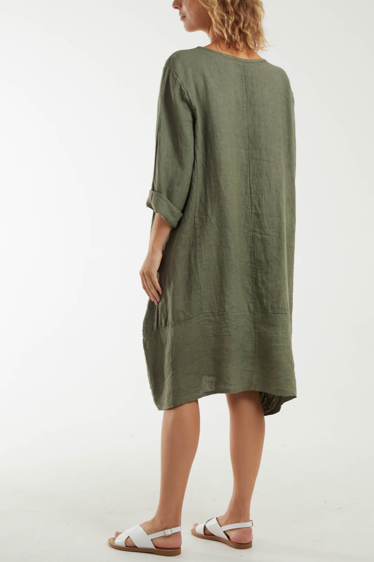 Linen Round Neck Long Sleeve Dress