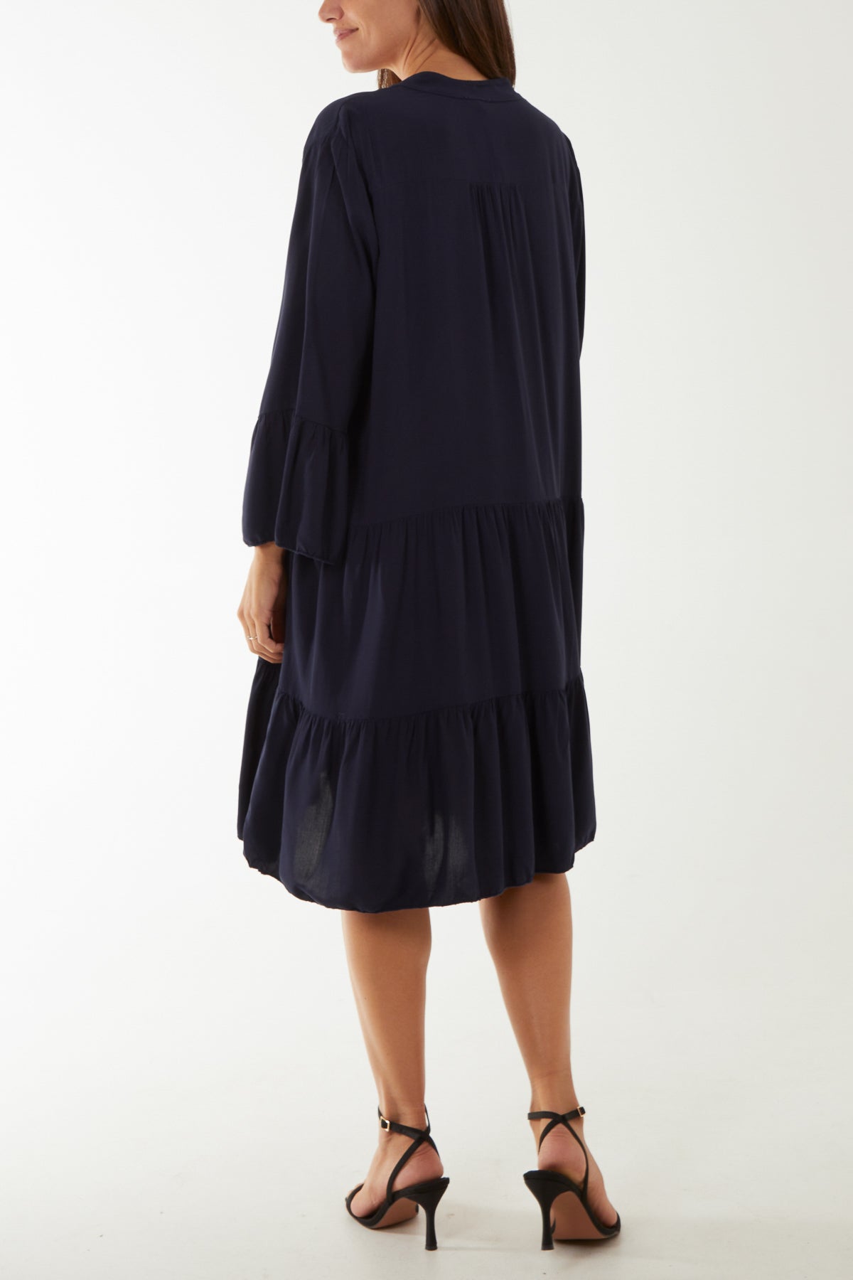 Open Collared Tiered Smock Dress