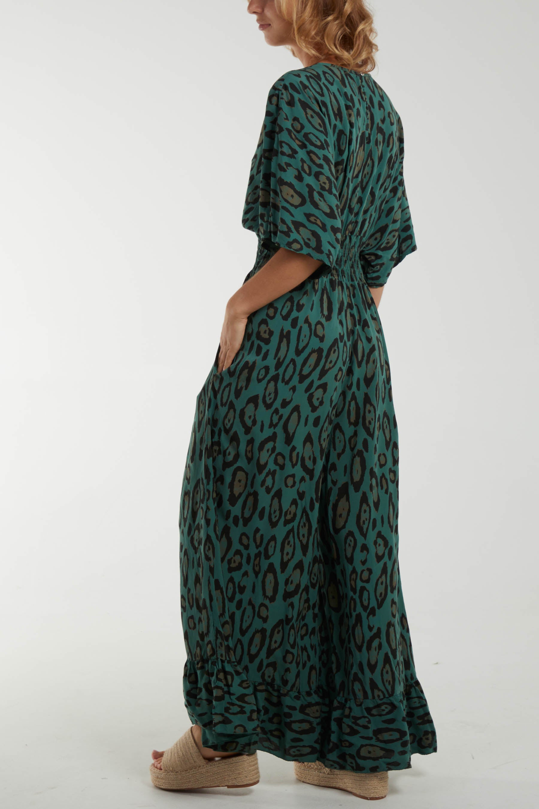 Leopard Wrap Front Shirred Bodice Jumpsuit
