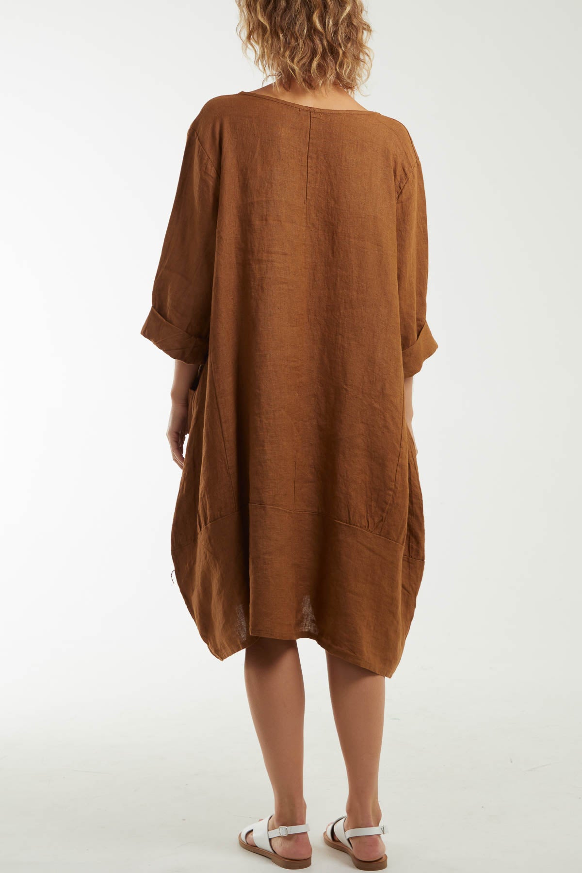 Linen Round Neck Long Sleeve Dress