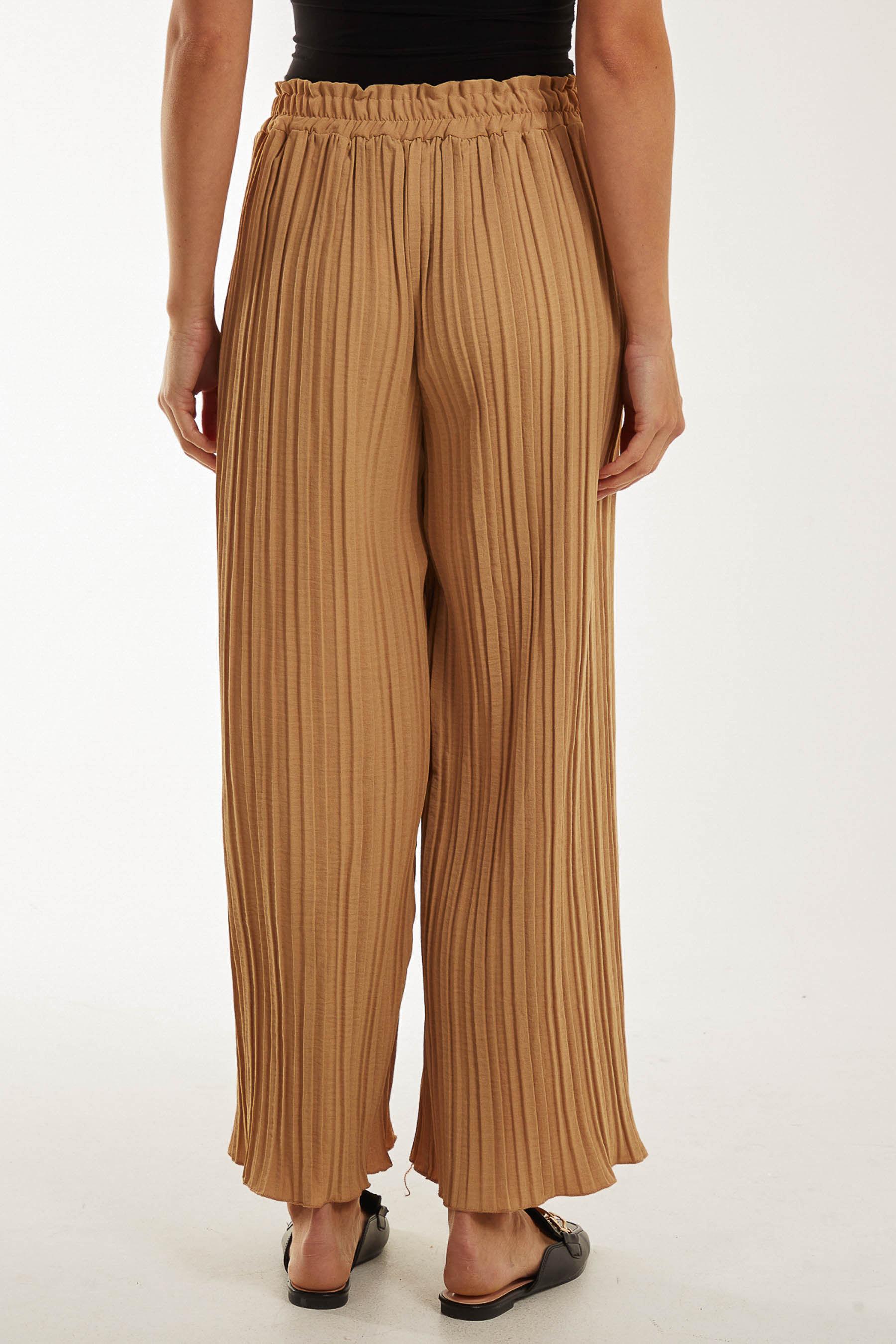 Wide Leg Plisse Drawstring Trousers