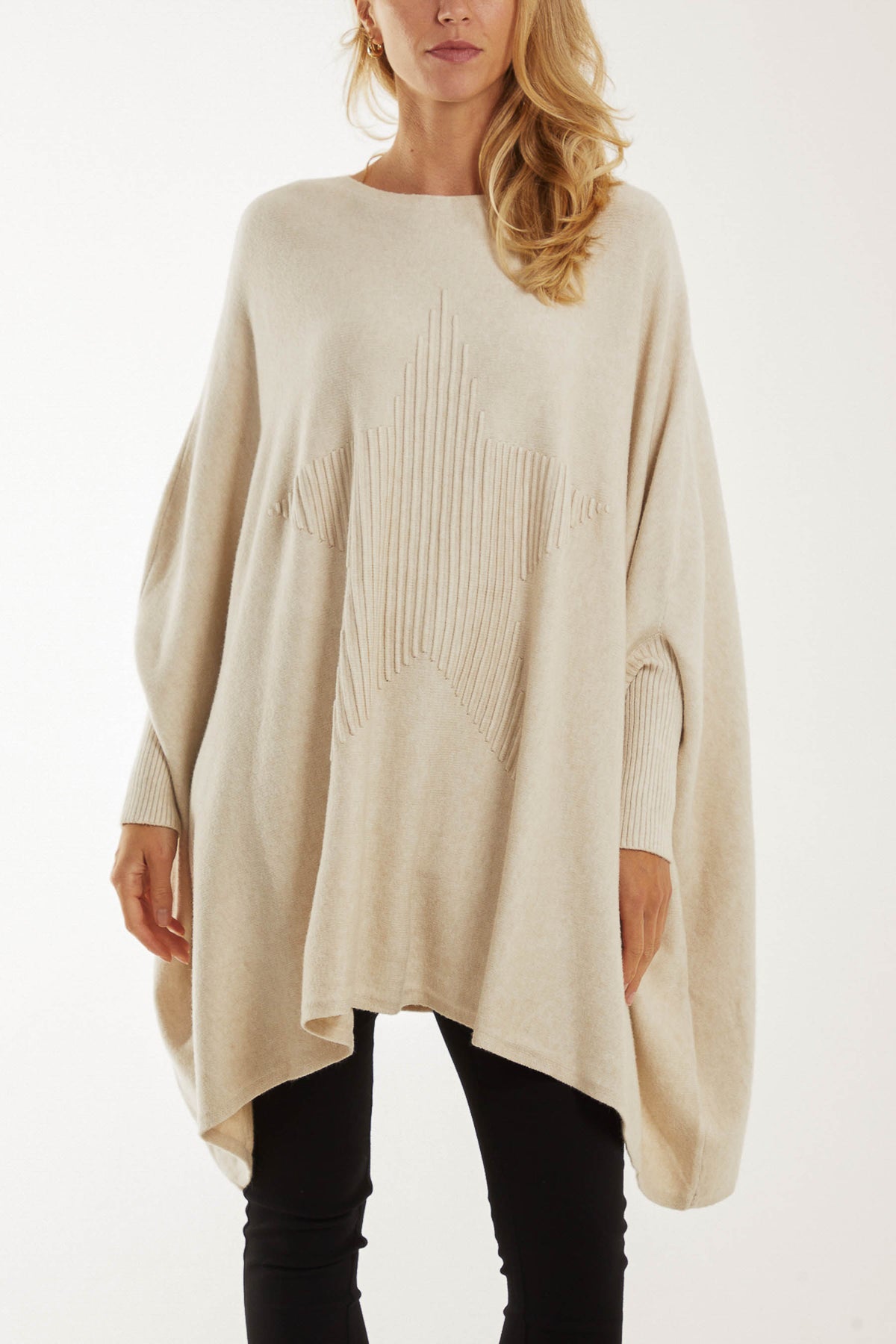 Ribbed Star Batwing Poncho