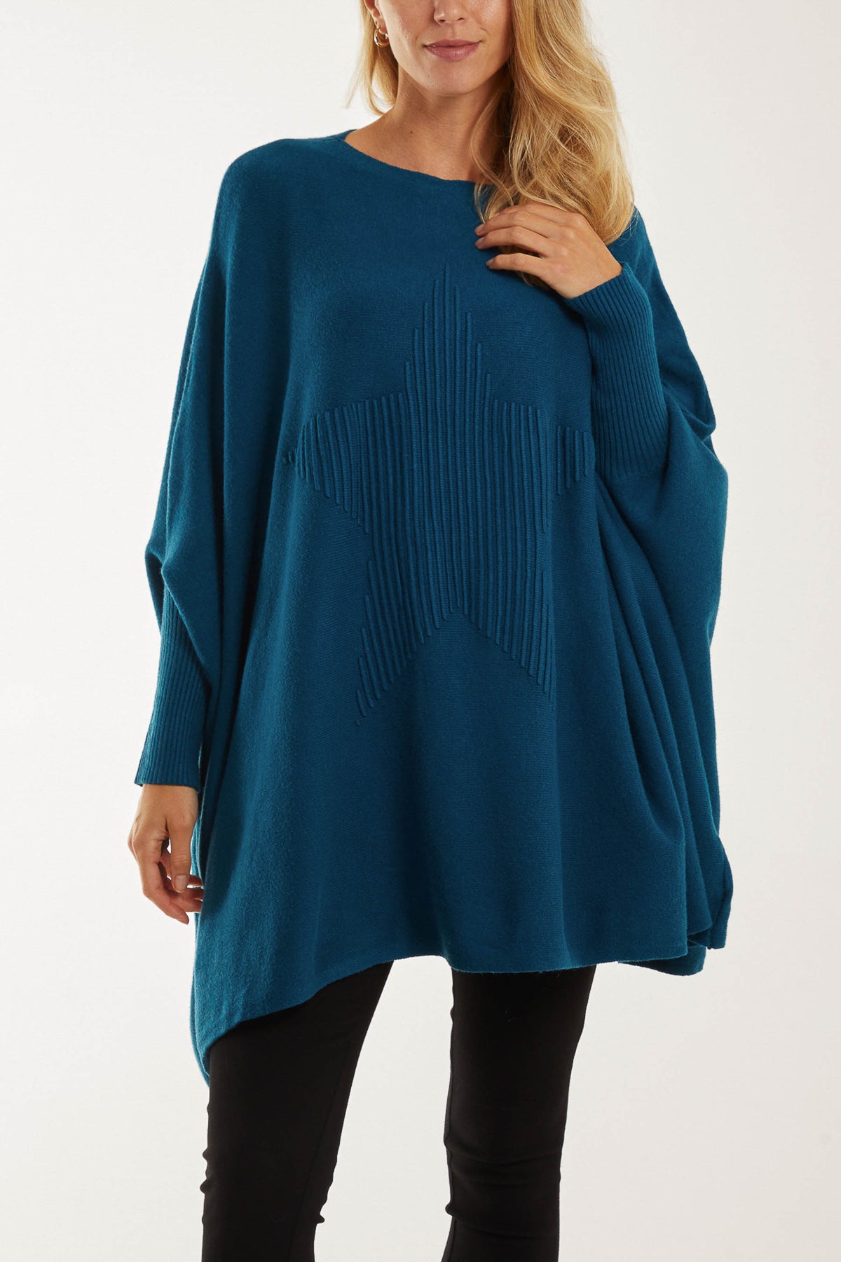 Ribbed Star Batwing Poncho