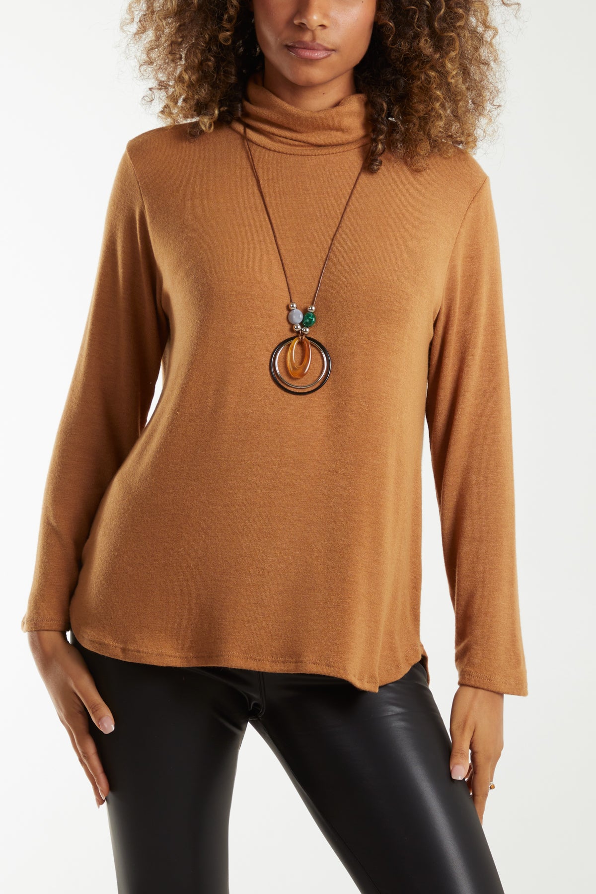 Camel coloured roll neck jumper best sale