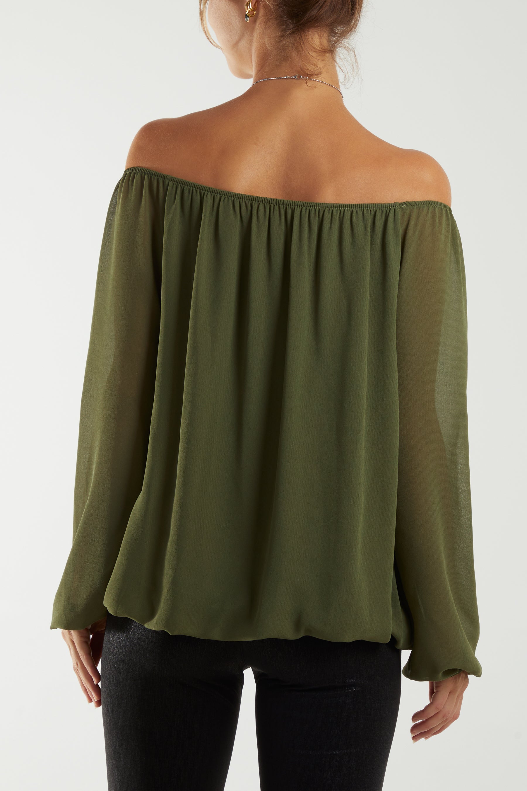 Off The Shoulder Puffball Necklace Top