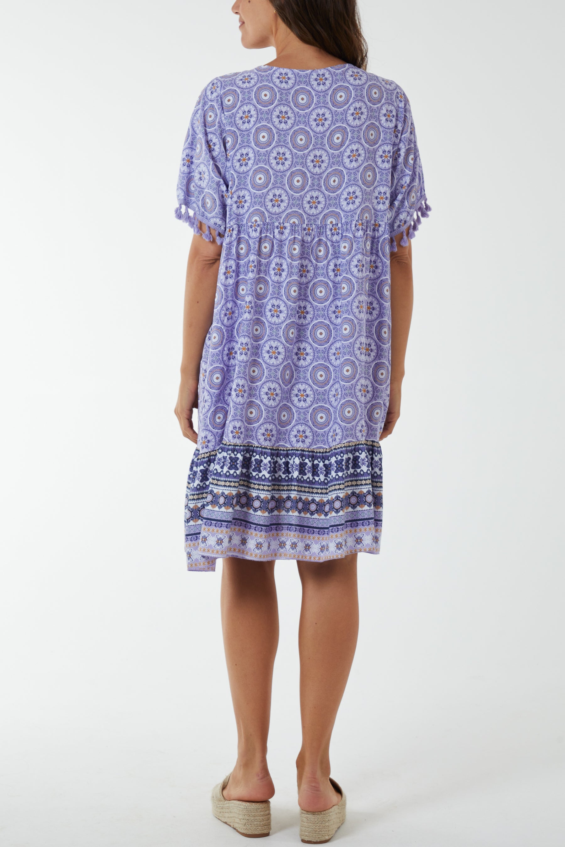 Geometric Print Dress with Tassels