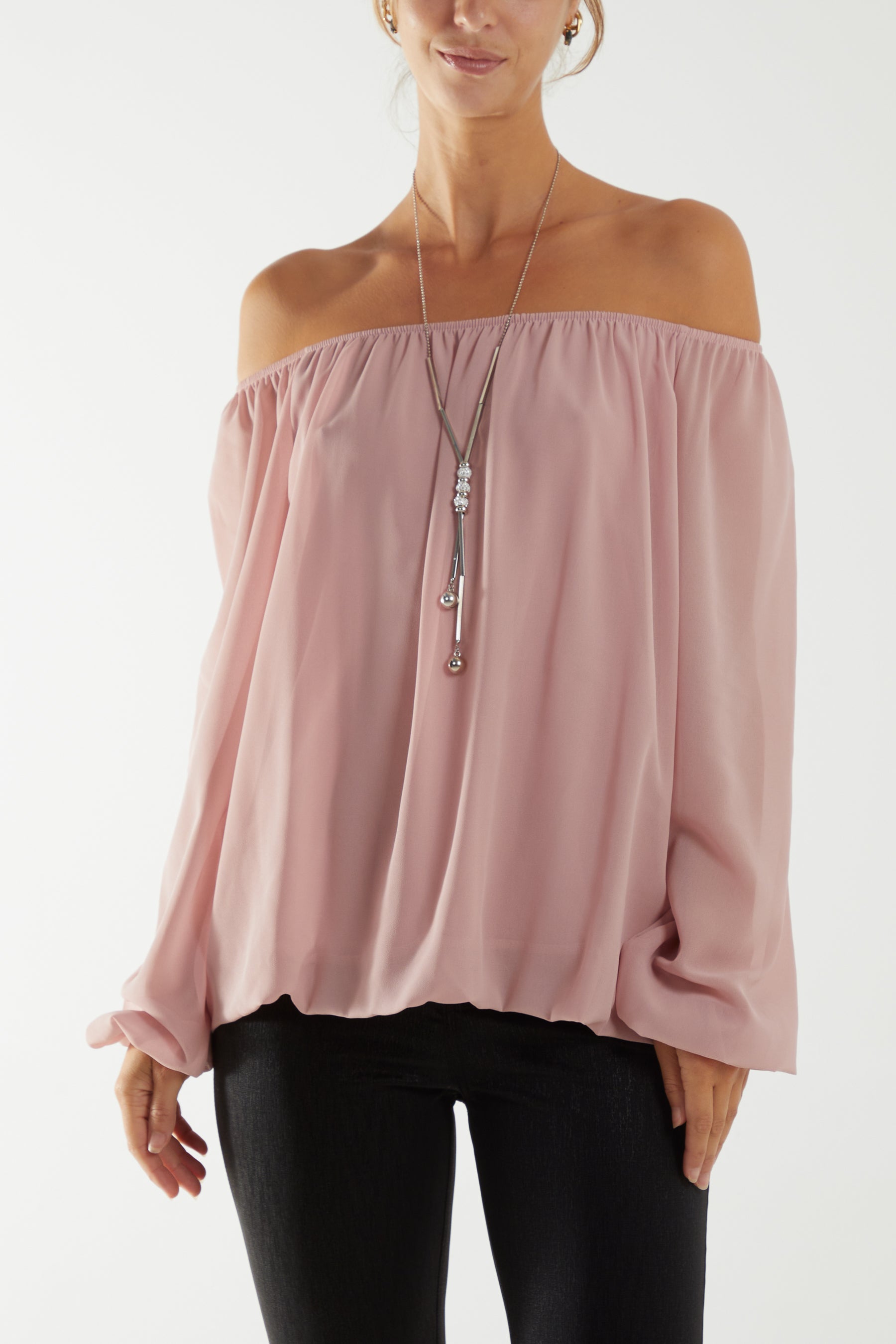 Off The Shoulder Puffball Necklace Top