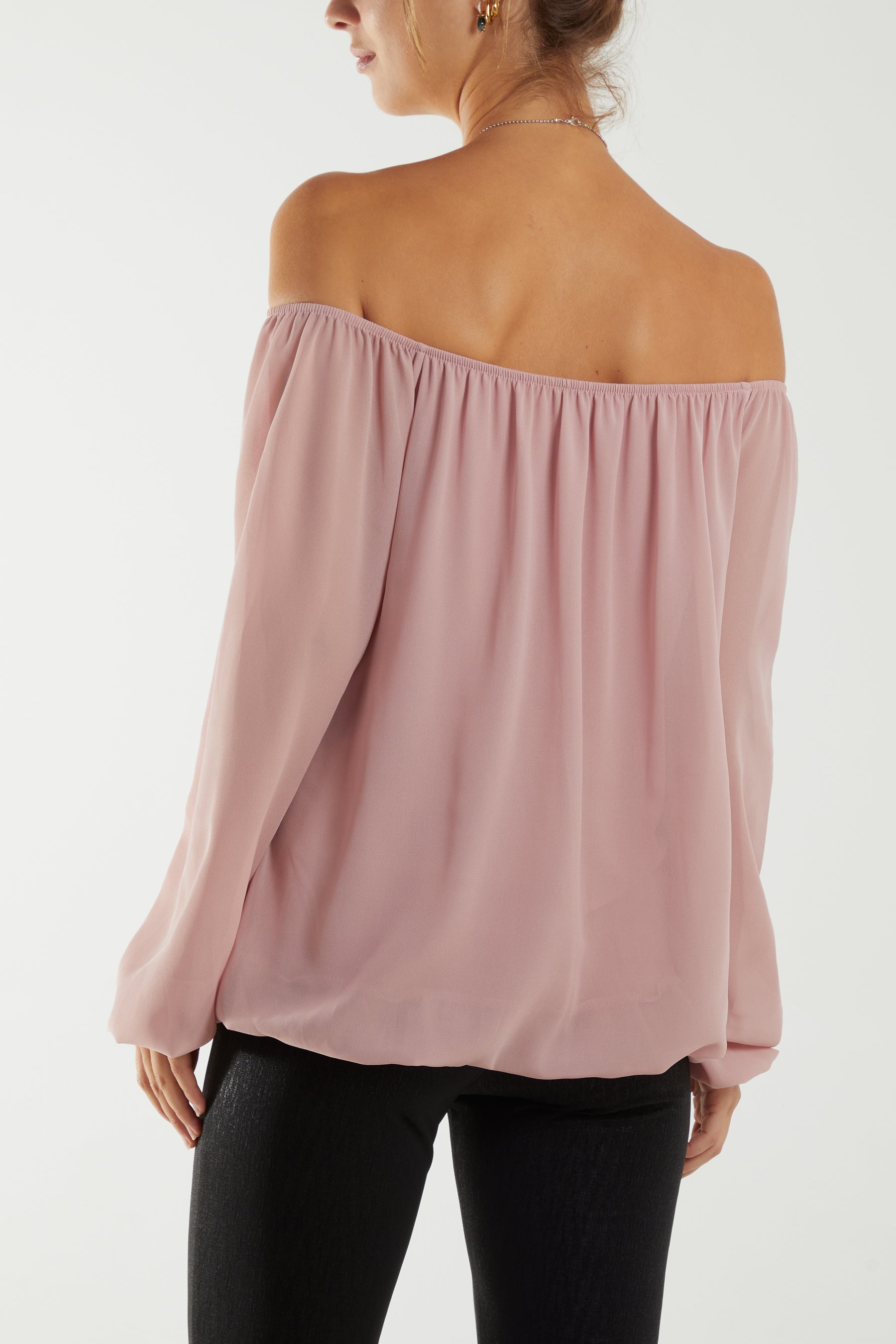 Off The Shoulder Puffball Necklace Top