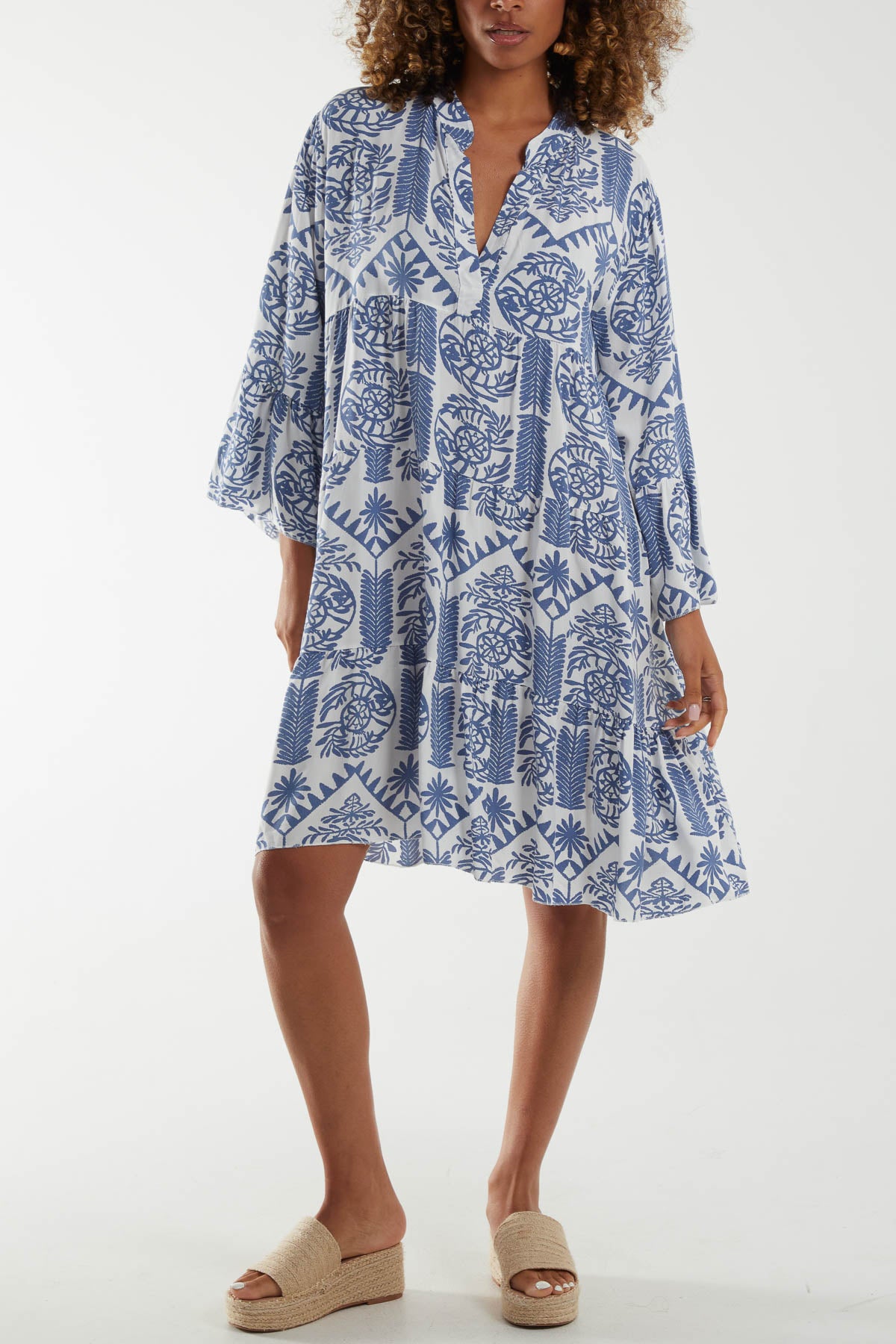 Tiered Baroque Floral Smock Print Dress