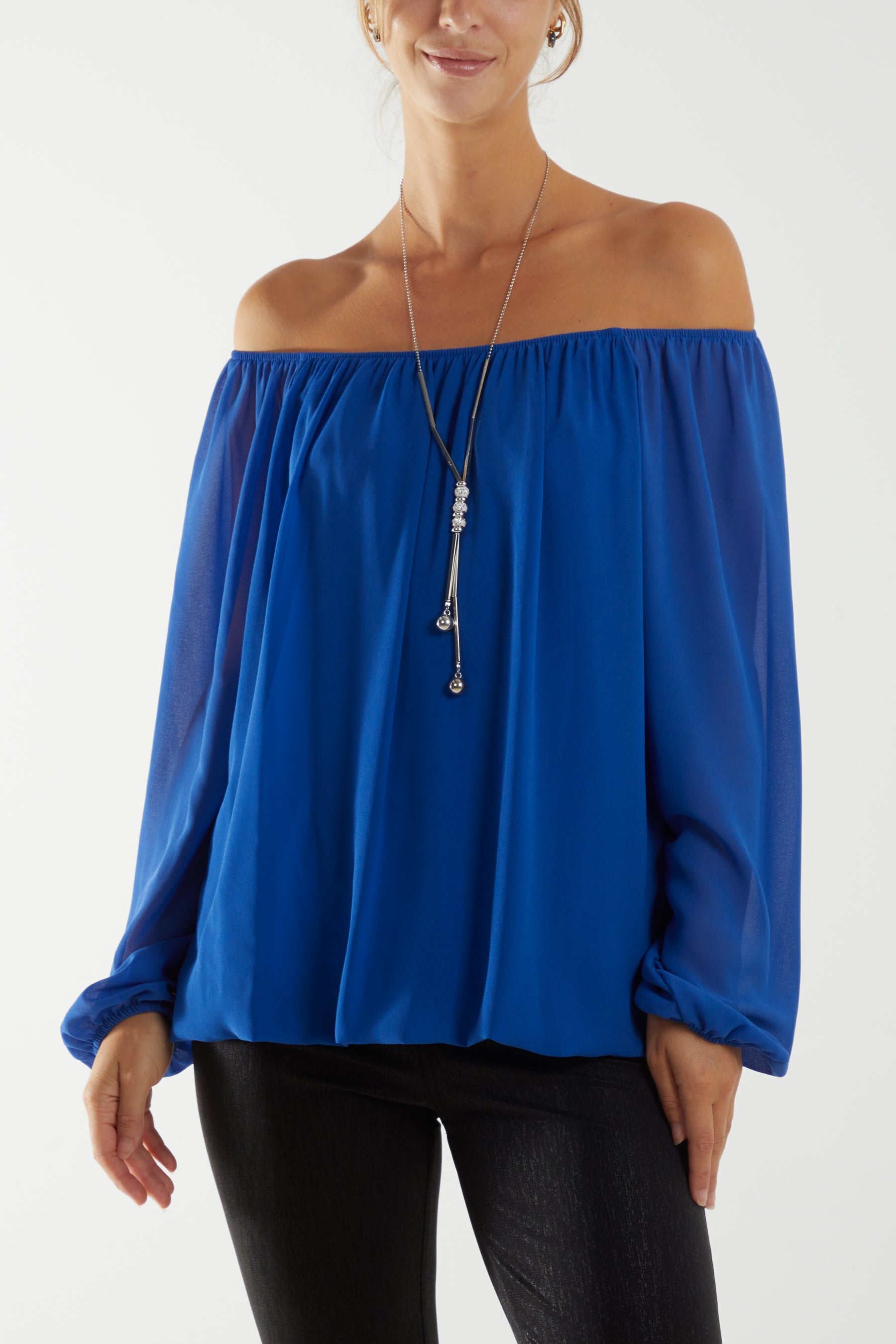 Off The Shoulder Puffball Necklace Top