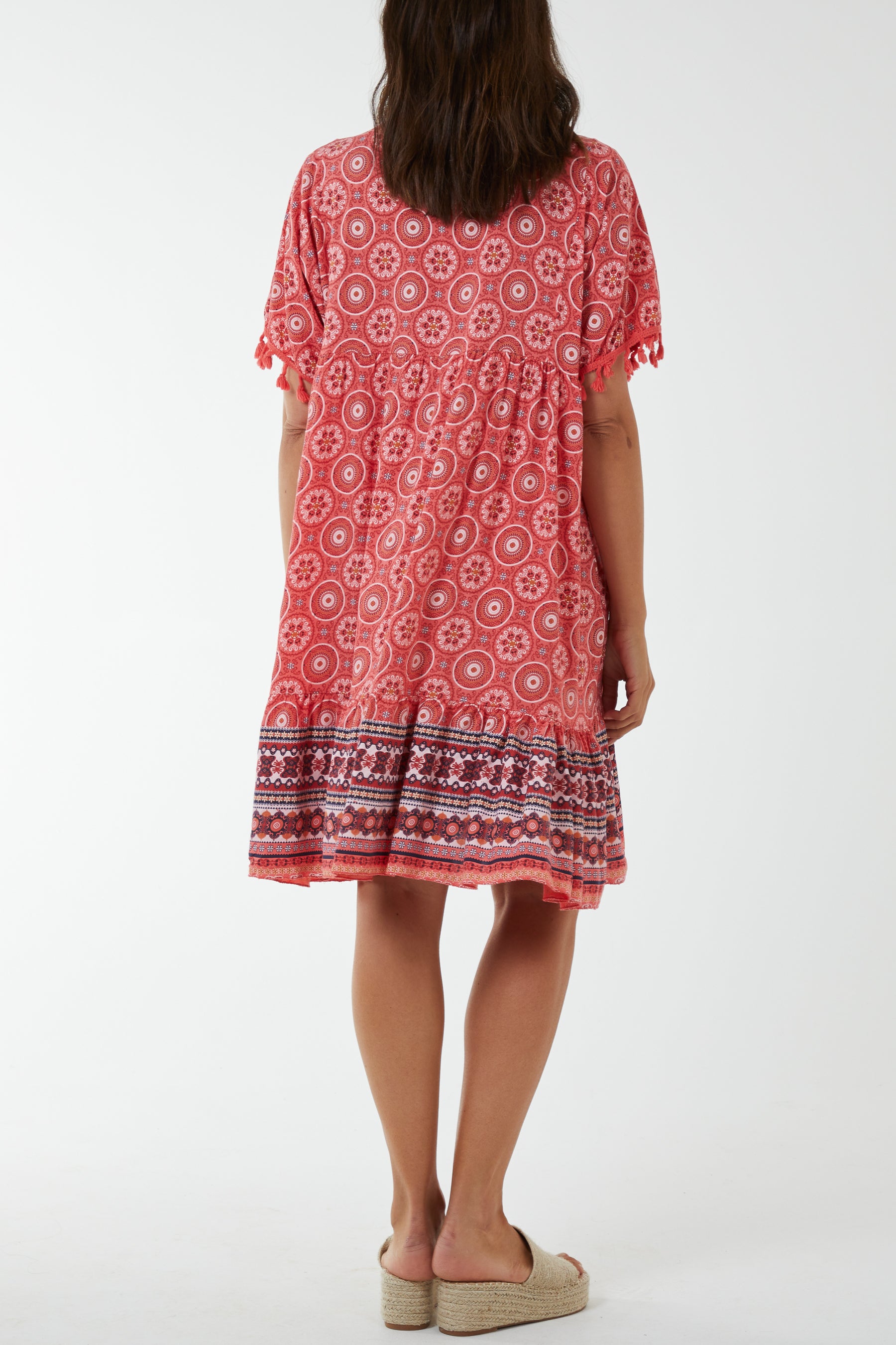 Geometric Print Dress with Tassels