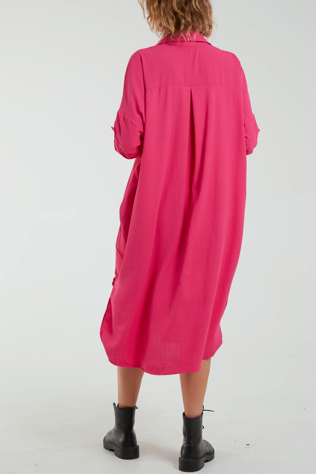 Tied Up Sleeve Pocket Midi Shirt Dress