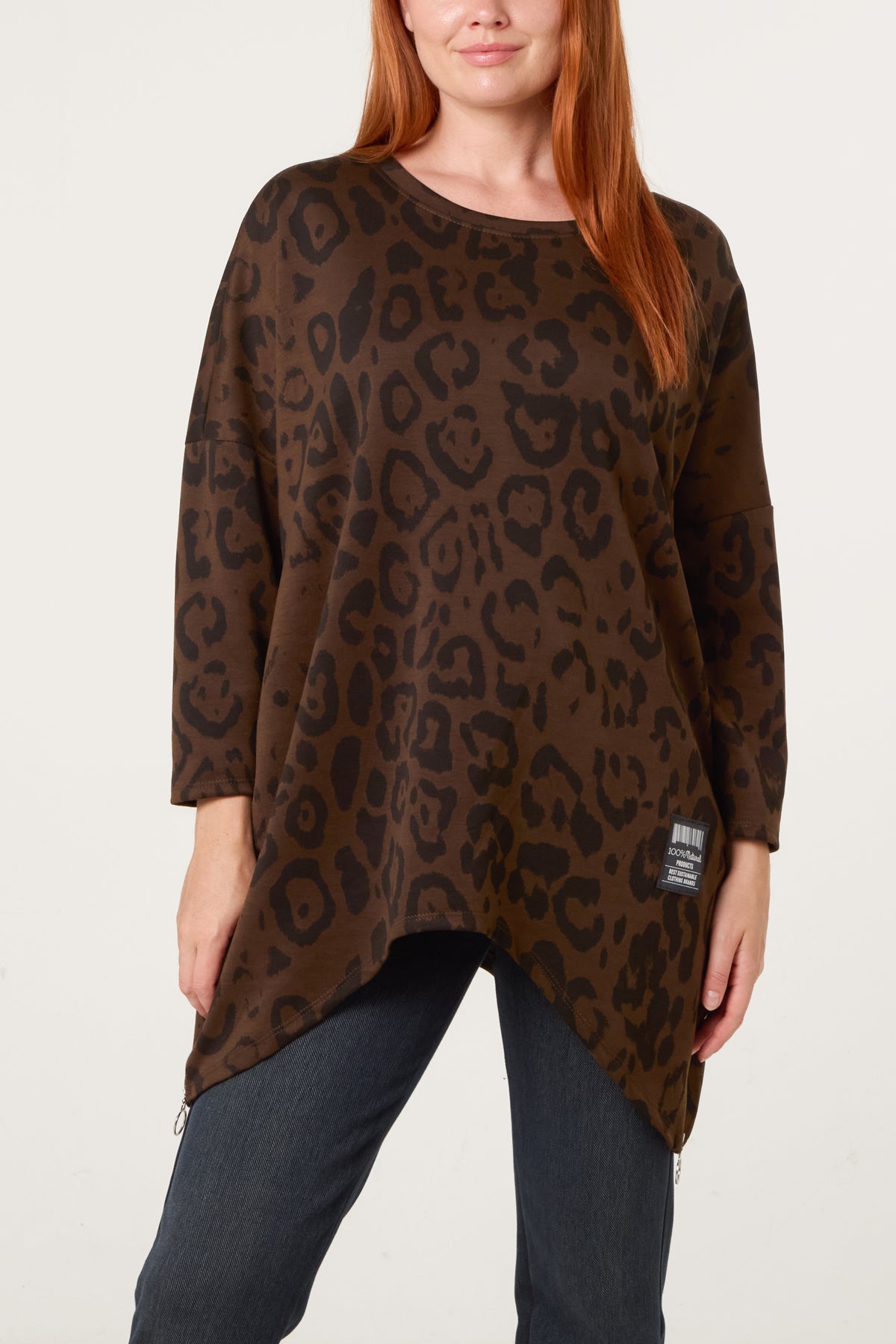 Side Zipper Detailed Leopard Soft Touch Sweat Shirt