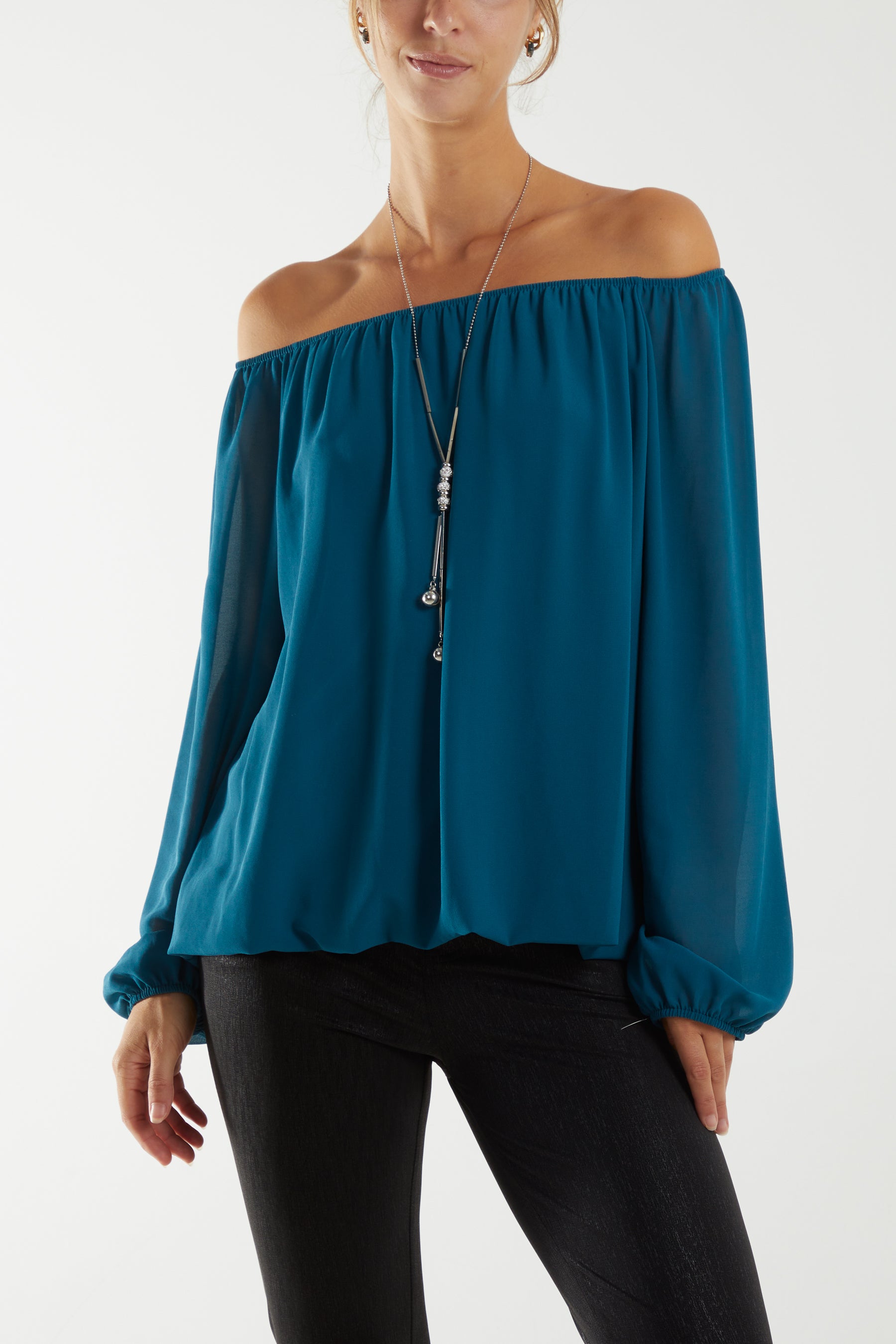 Off The Shoulder Puffball Necklace Top