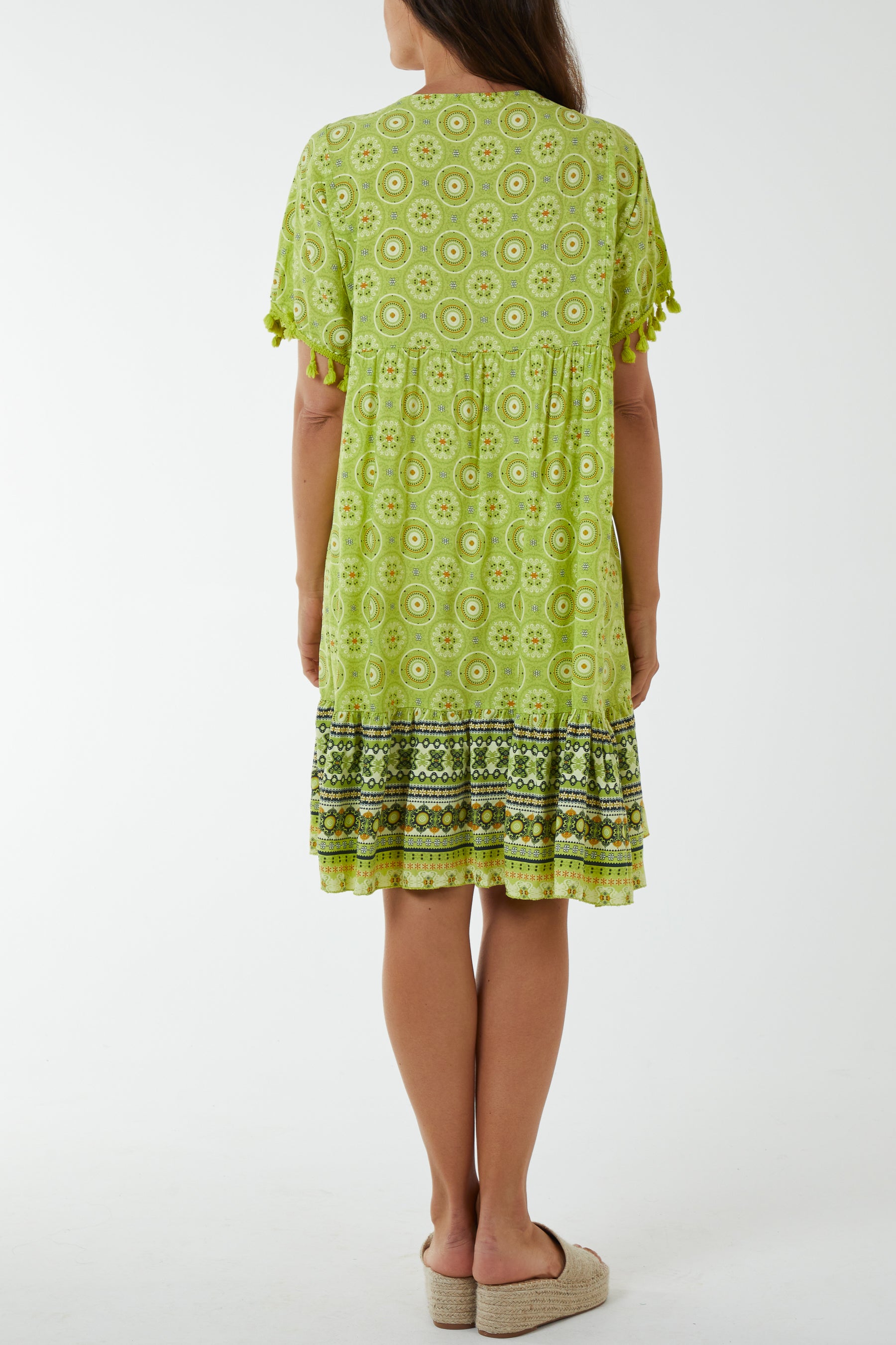 Geometric Print Dress with Tassels