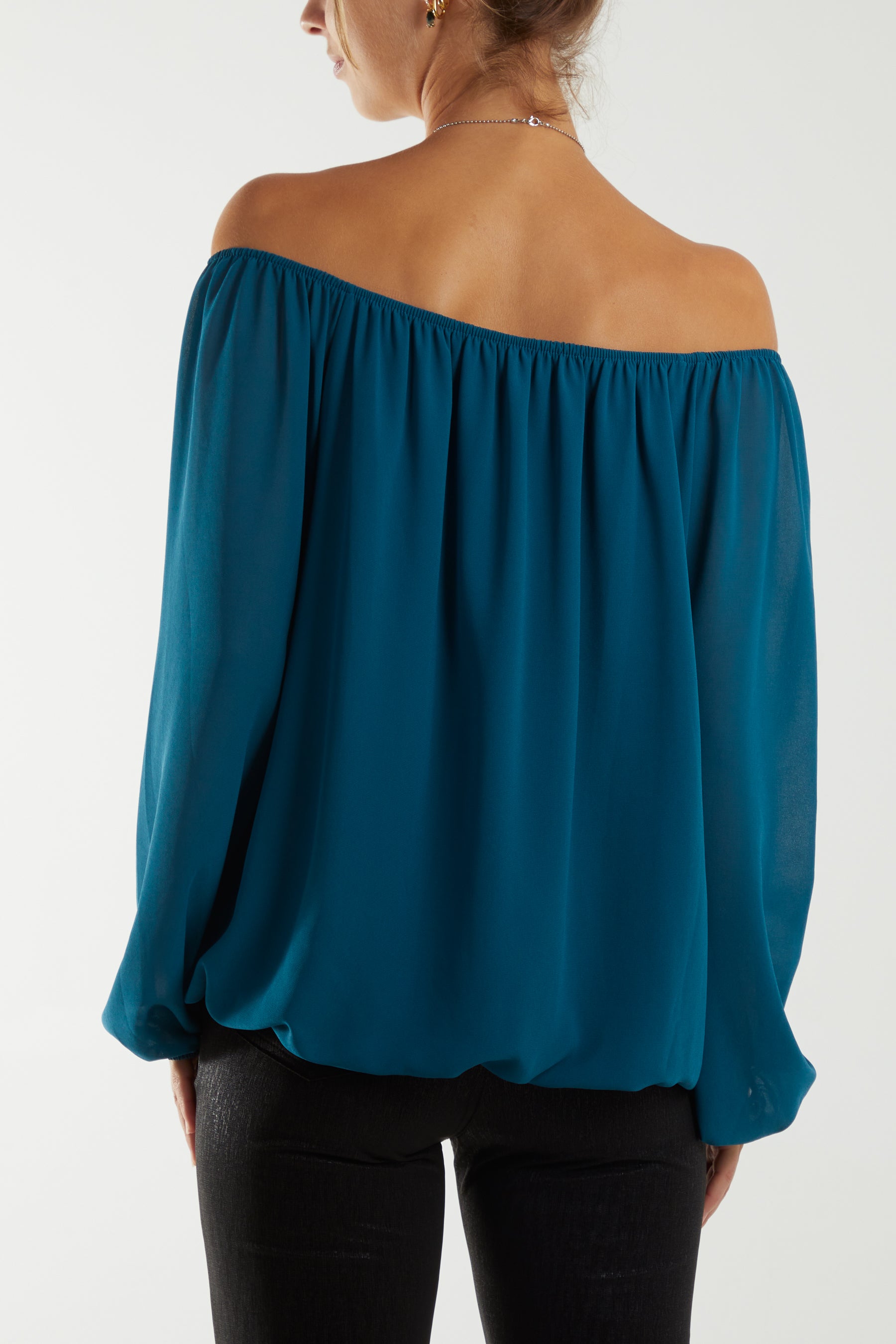 Off The Shoulder Puffball Necklace Top