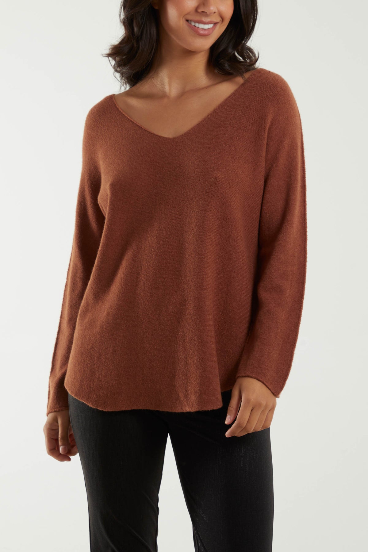V Neck Jumper With Raw Edge