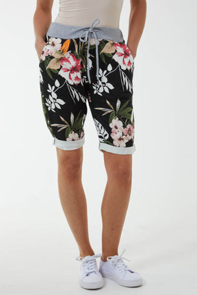 Floral Shorts Contrasted Waist
