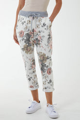 Floral Trousers with Contrasted Waist