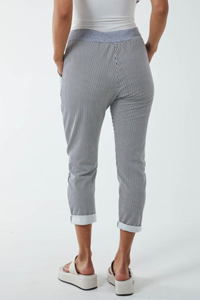 Stripe Trousers with Contrasted Waist