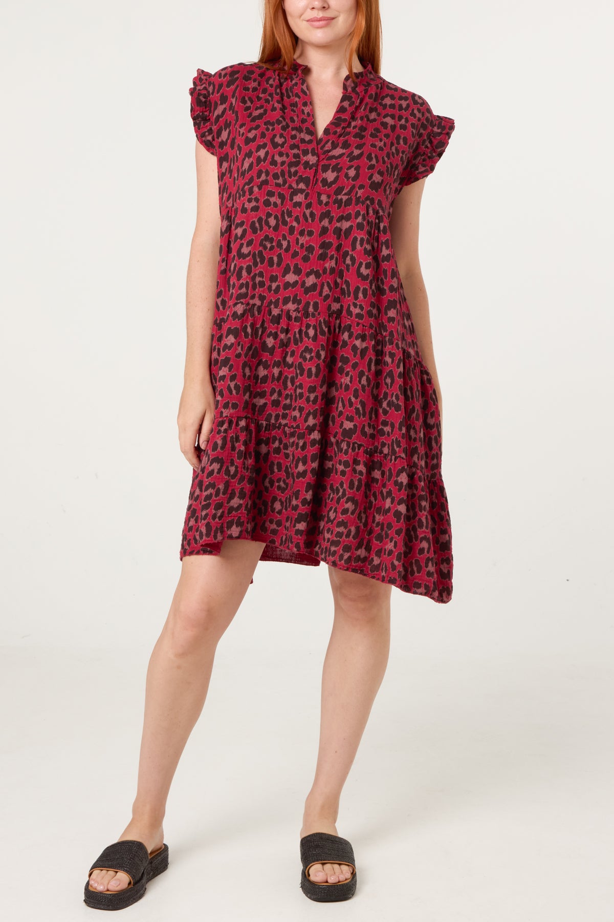 Pure Cotton Short Sleeve Leopard Smock Dress