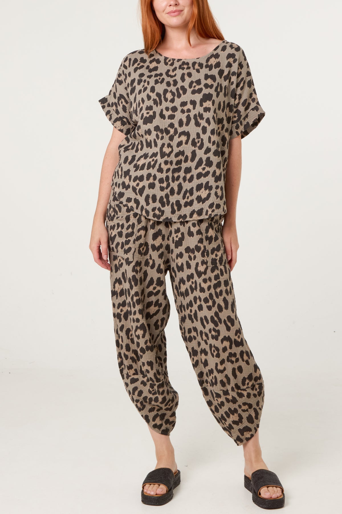 Pure Cotton Leopard Top & Cuffed Trouser