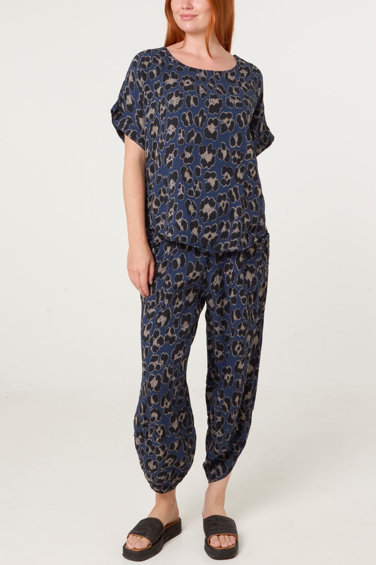 Pure Cotton Leopard Top & Cuffed Trouser