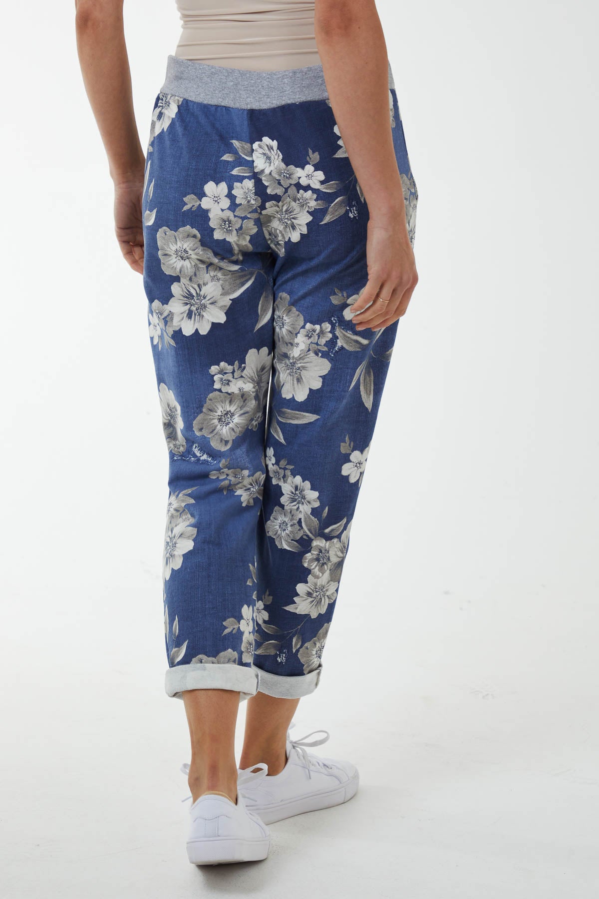 Floral Trousers with Contrasted Waist
