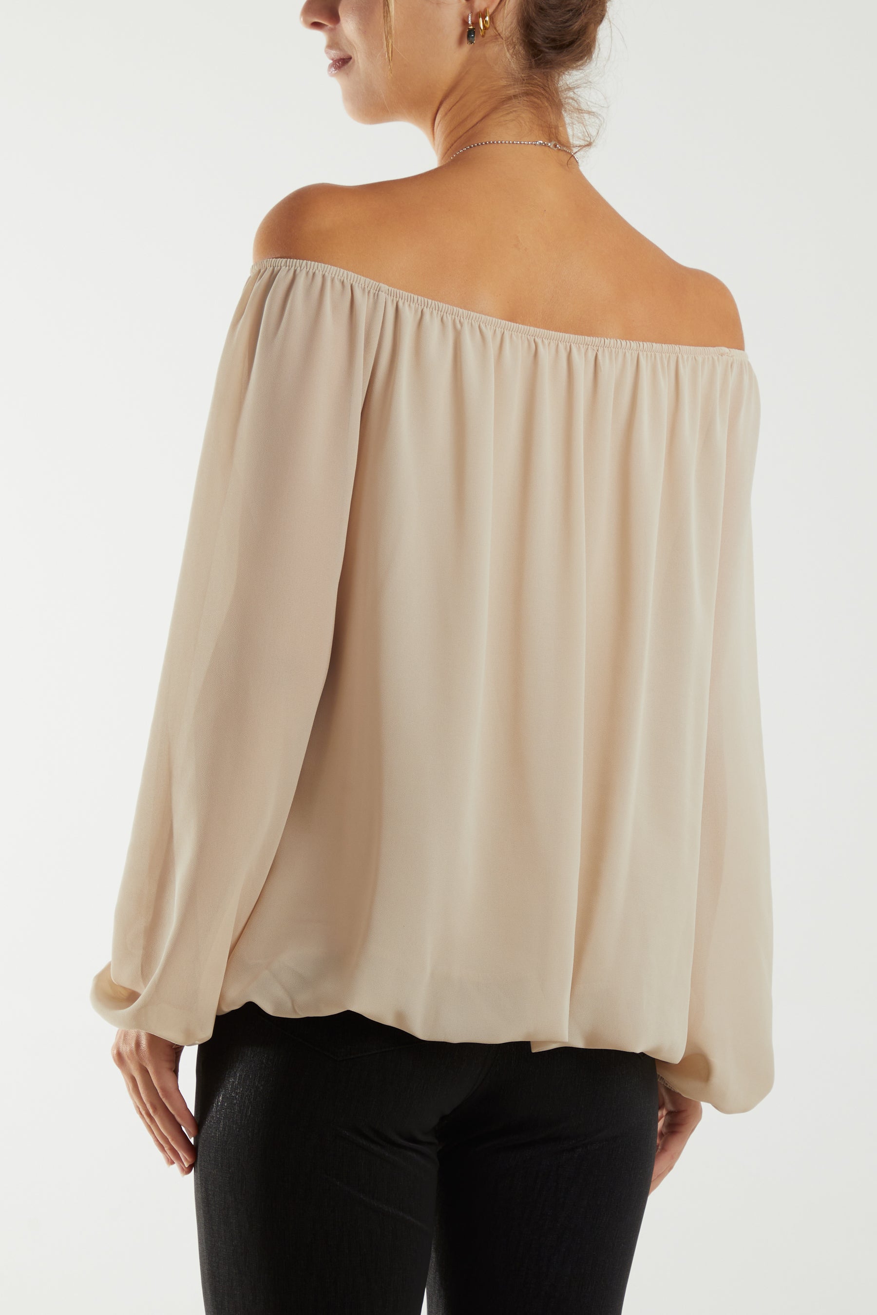 Off The Shoulder Puffball Necklace Top