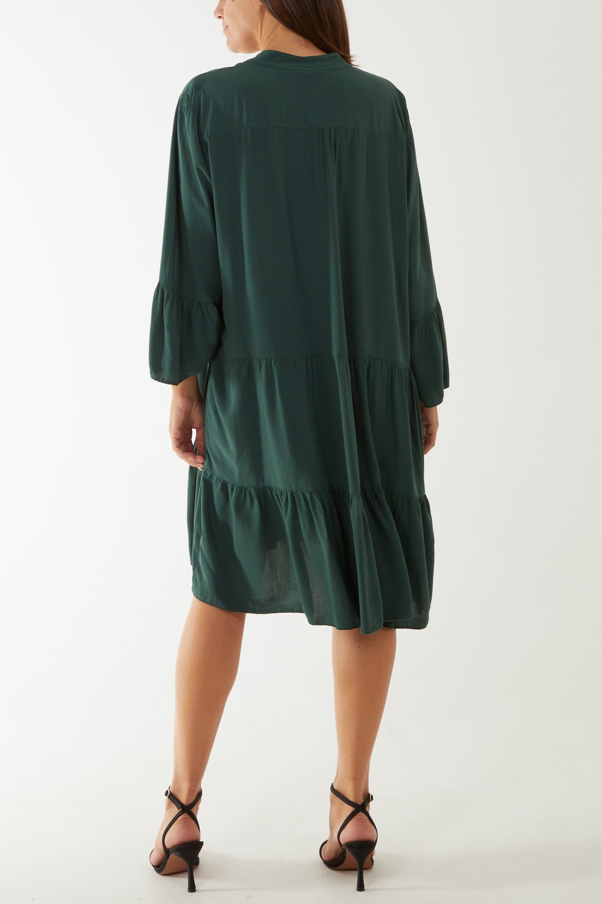 Open Collared Tiered Smock Dress